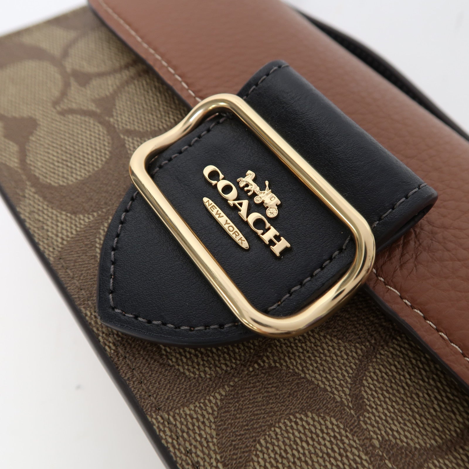 COACH 塗層帆布/牛皮皮革Shoulder Bag金扣肩背袋啡色