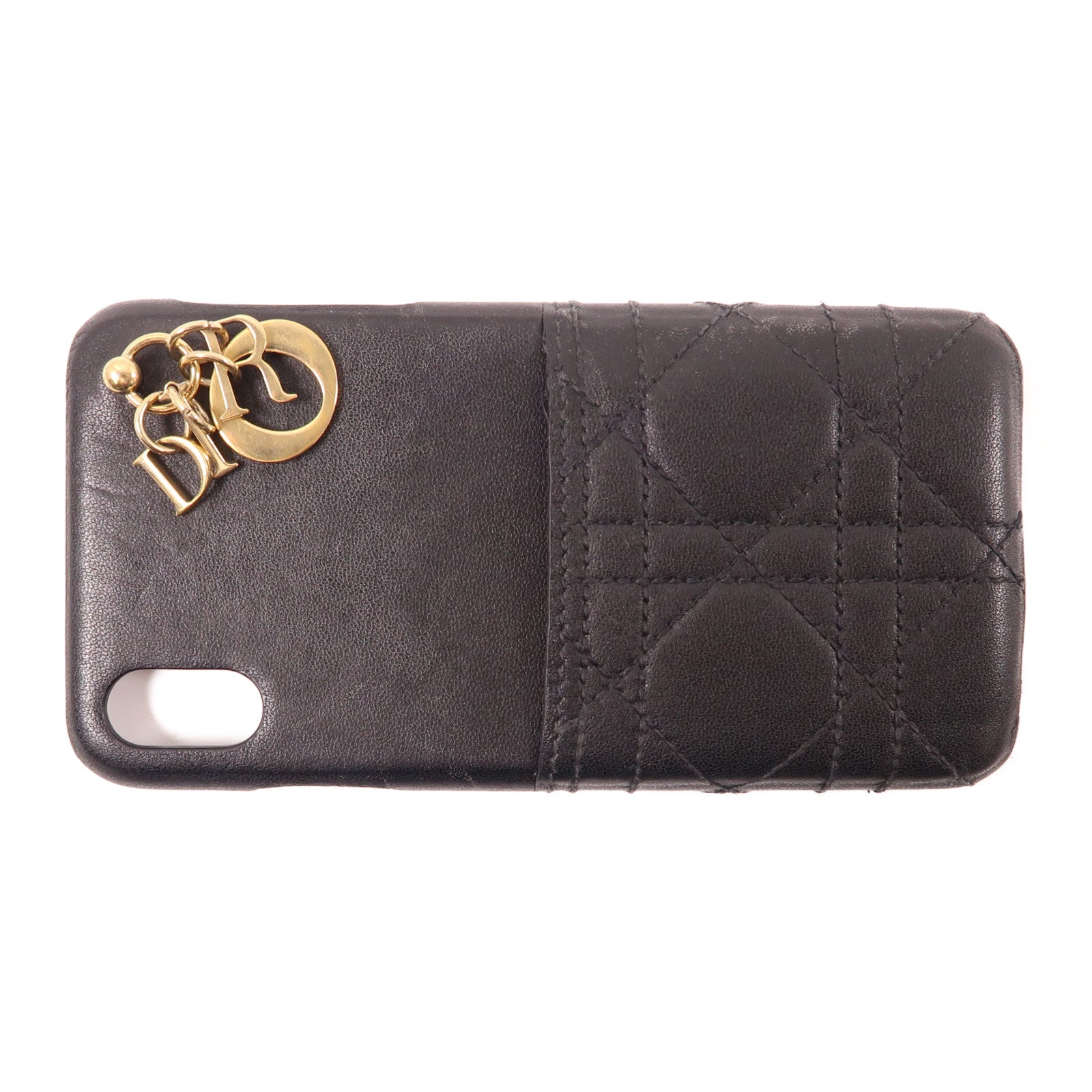 Dior CD GHW iphone 10 Case Lambskin Leather Black