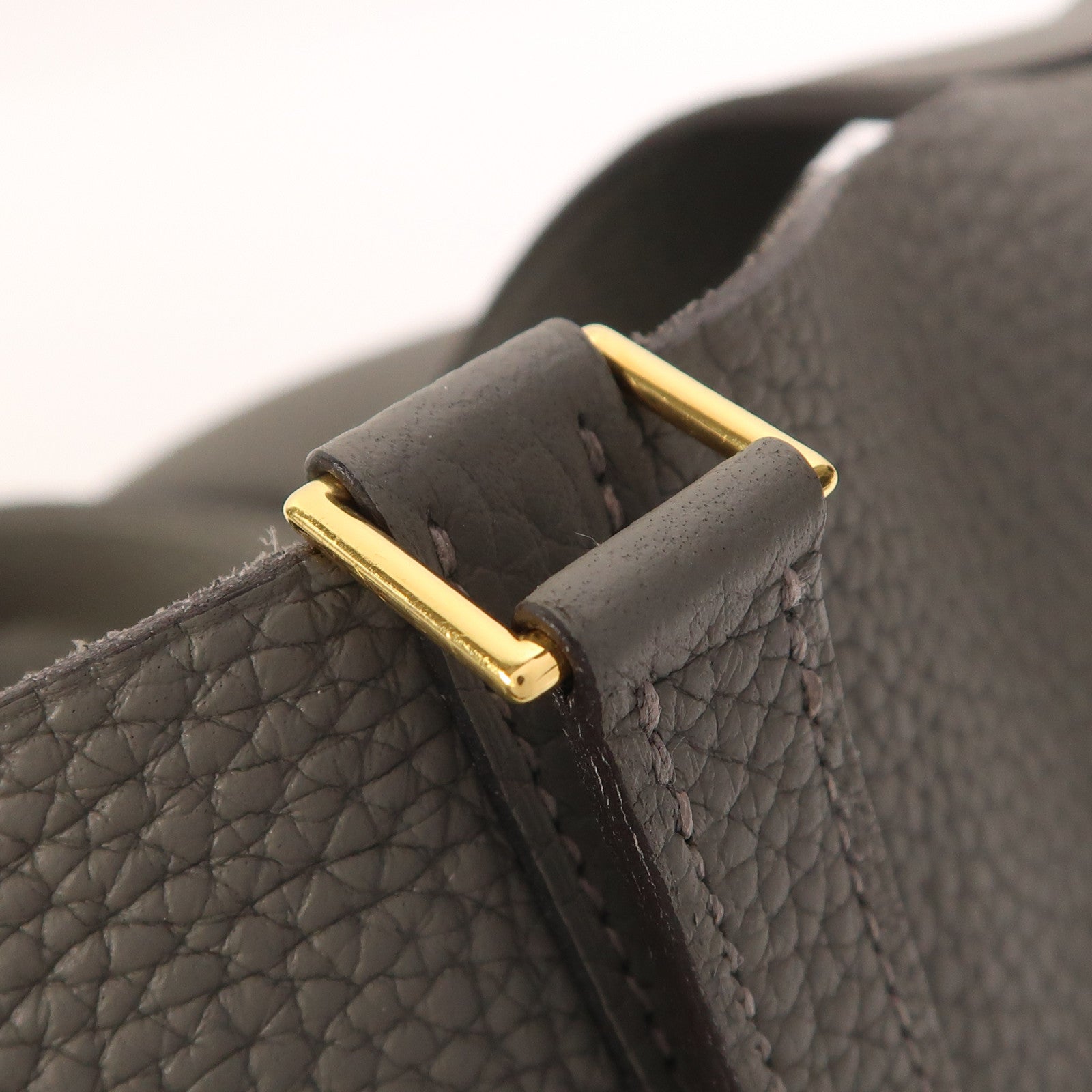 HERMES Clemence皮革Picotin MM金扣手挽袋Etain