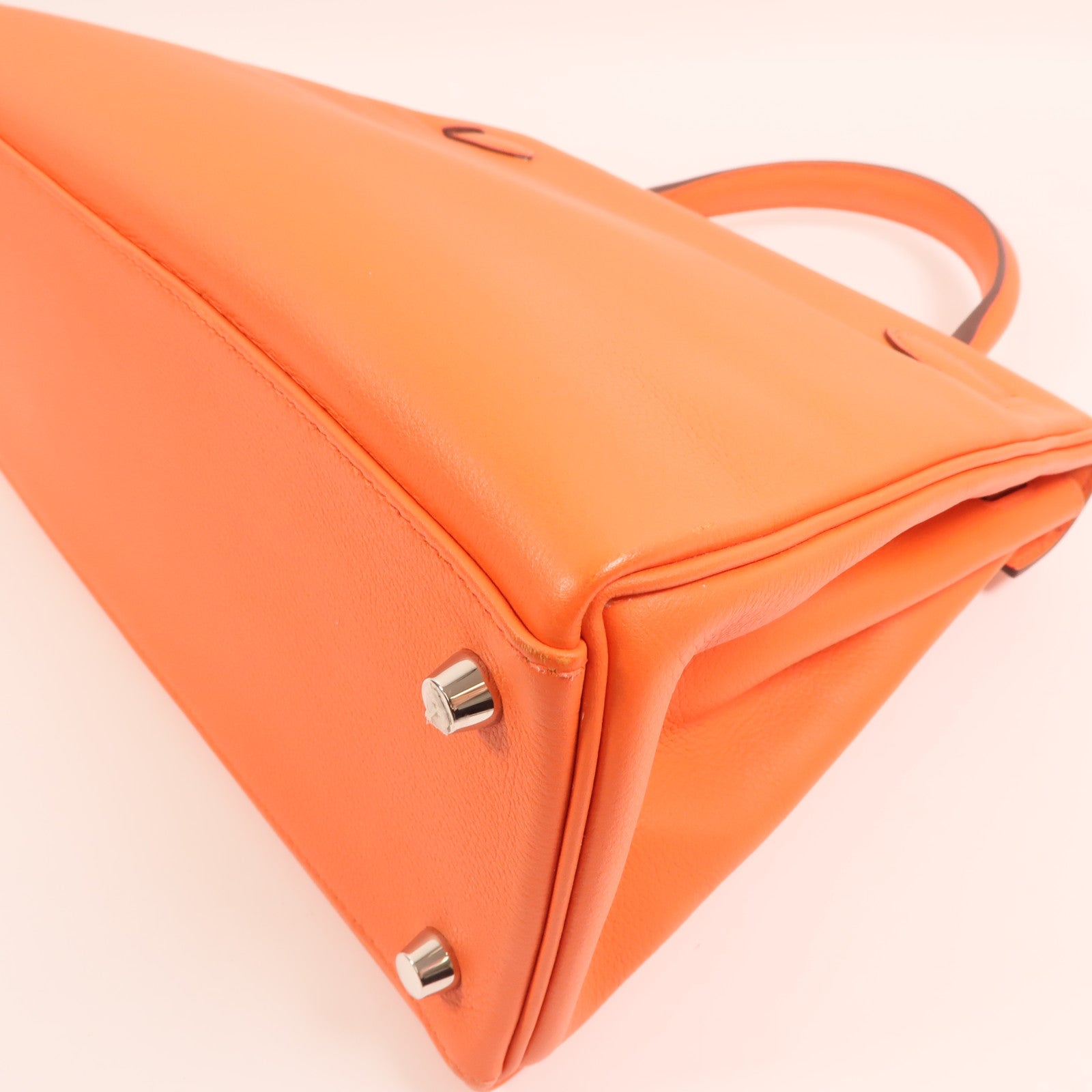HERMES Evercolor皮革Kelly 28銀扣手挽肩背兩用袋Rose Texas