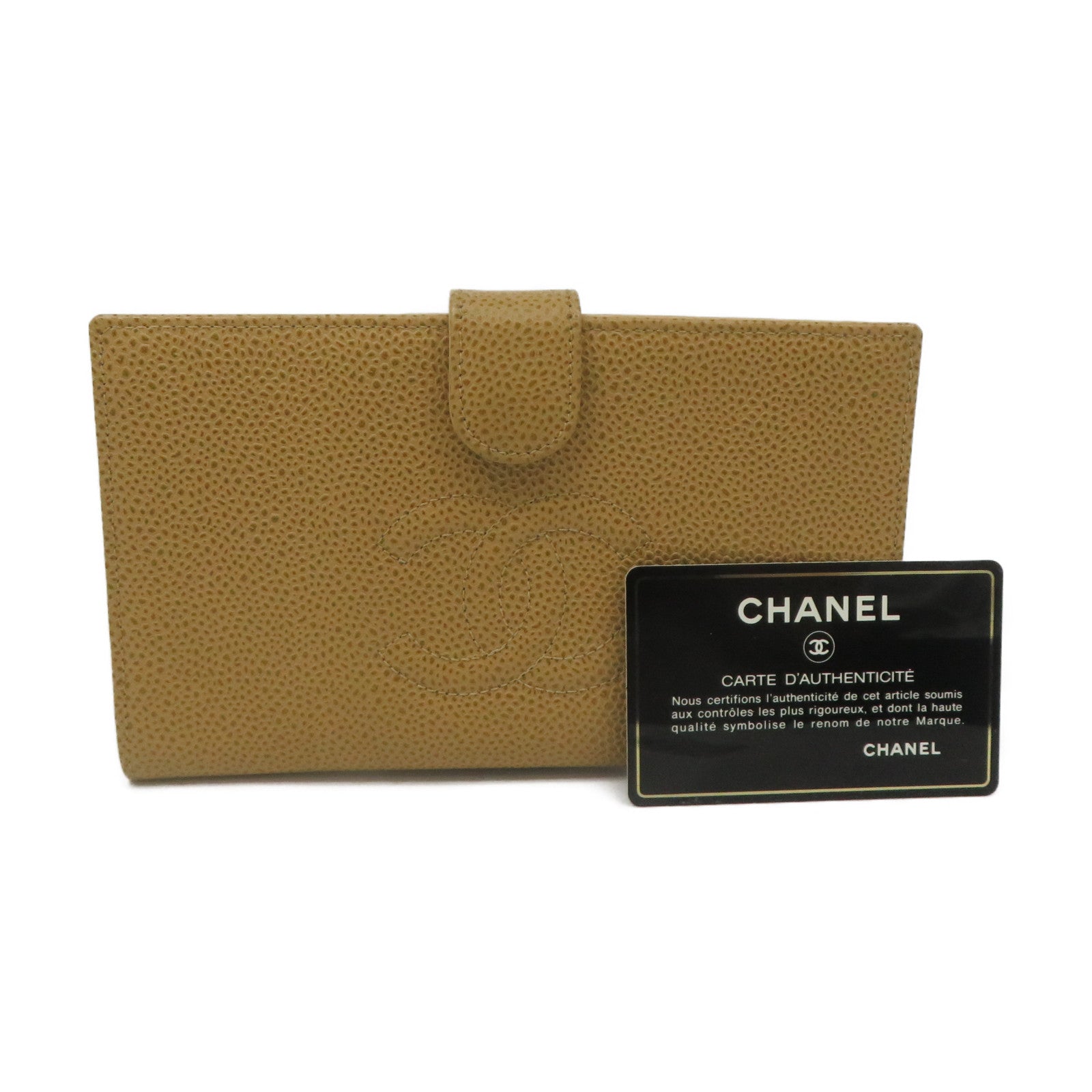 CHANEL Caviar Leather Long Wallet Gold Buckle Long Wallet Apricot