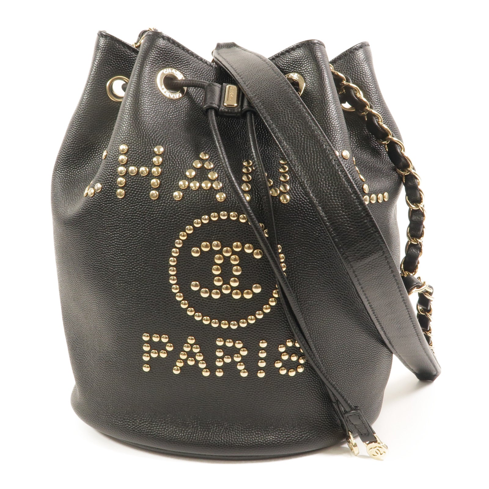 CHANEL 牛皮皮革Bucket鏈帶肩背袋