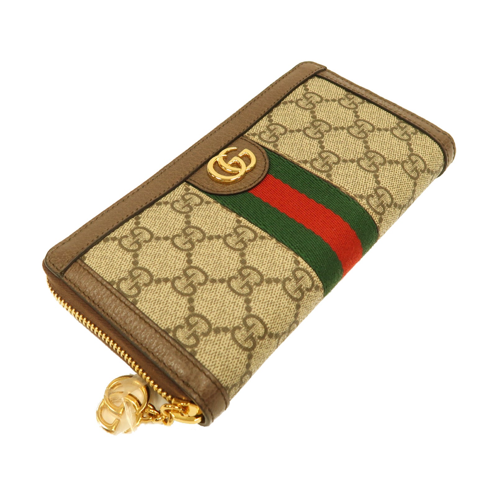 GUCCI 塗層帆布Zipped Long Wallet金扣長錢包棕色