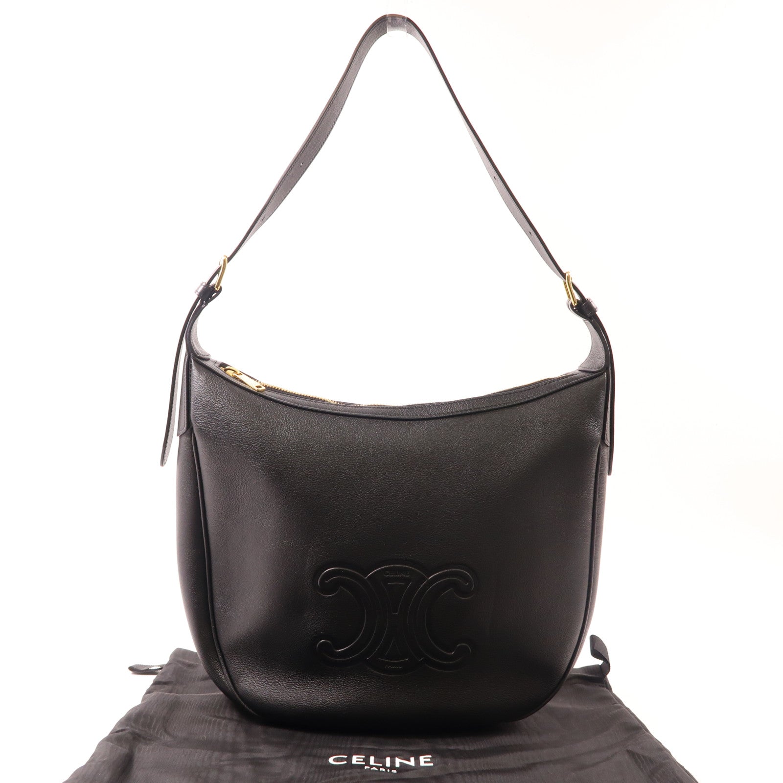 CELINE 牛皮皮革Heloise Bag金扣肩背袋黑色
