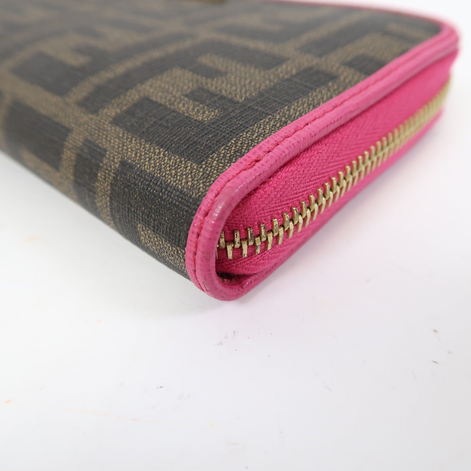 FENDI 塗層帆布Zipper Long Wallet金扣長錢包啡色/粉紅色