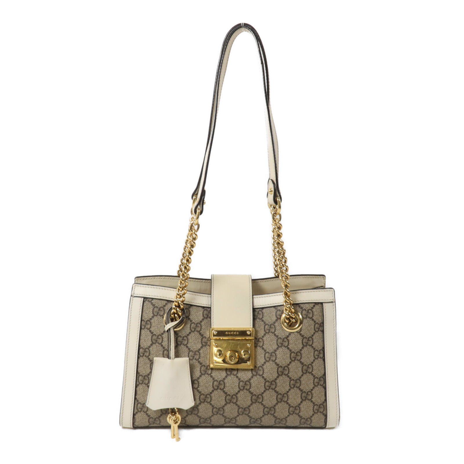 GUCCI 塗層帆布Padlock GG Small鏈帶肩背袋