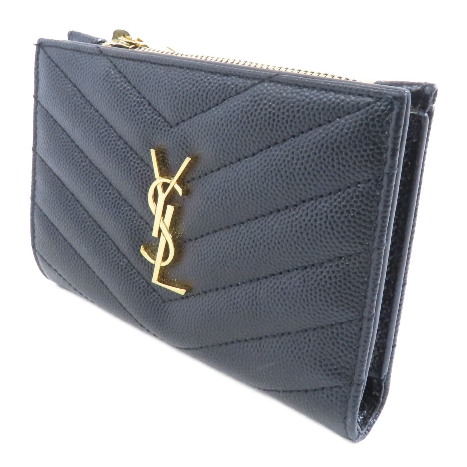 SAINT LAURENT 牛皮皮革Wallet金扣錢包黑色