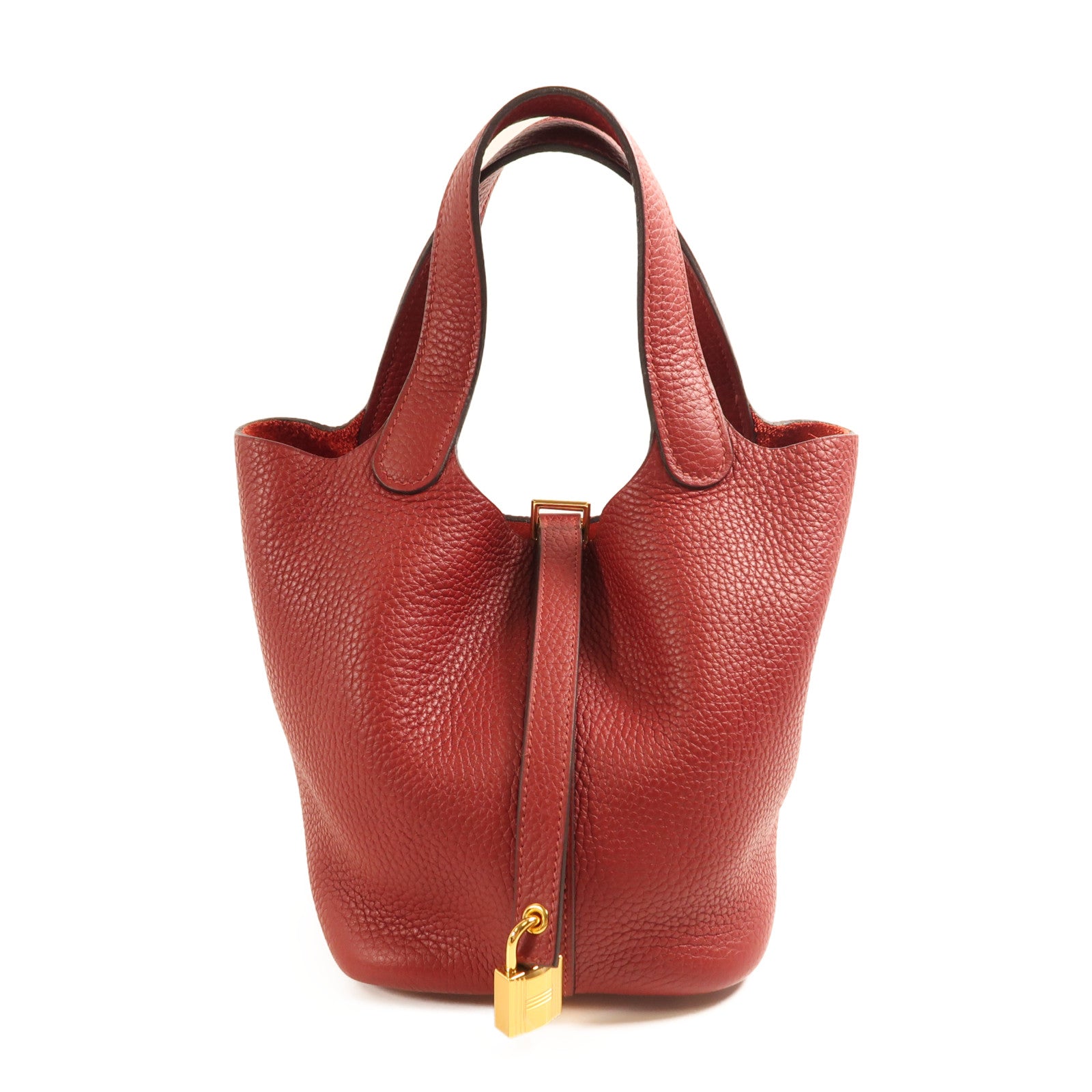 HERMES Clemence皮革Picotin PM金扣手挽袋Rouge Grenat