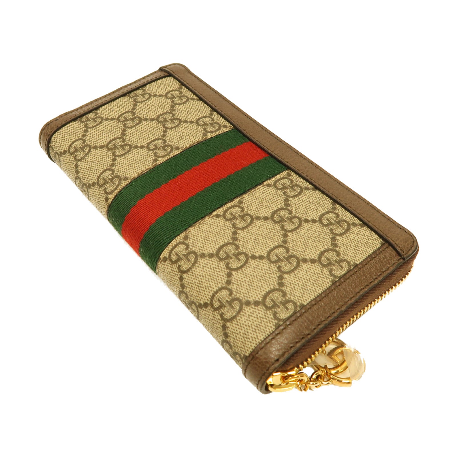 GUCCI 塗層帆布Zipped Long Wallet金扣長錢包棕色