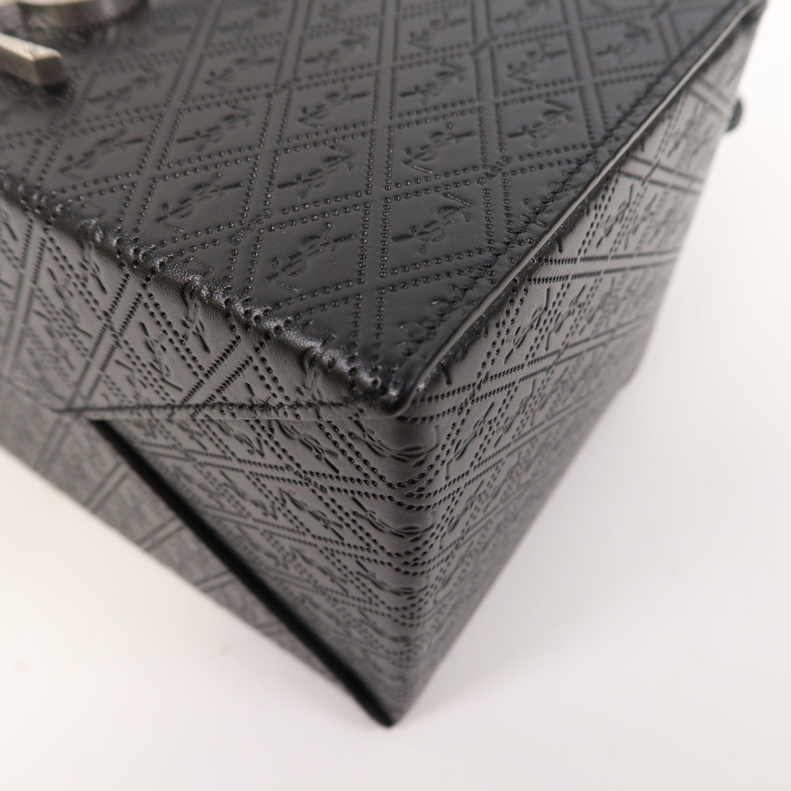 SAINT LAURENT 牛皮皮革Handbag銀扣手挽袋黑色