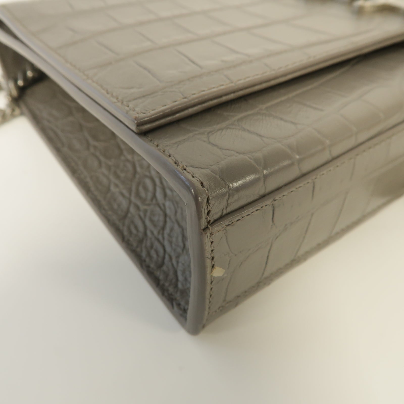 YVES SAINT LAURENT 【激減優惠】牛皮皮革Shoulder Bag銀扣鏈帶肩背袋灰色