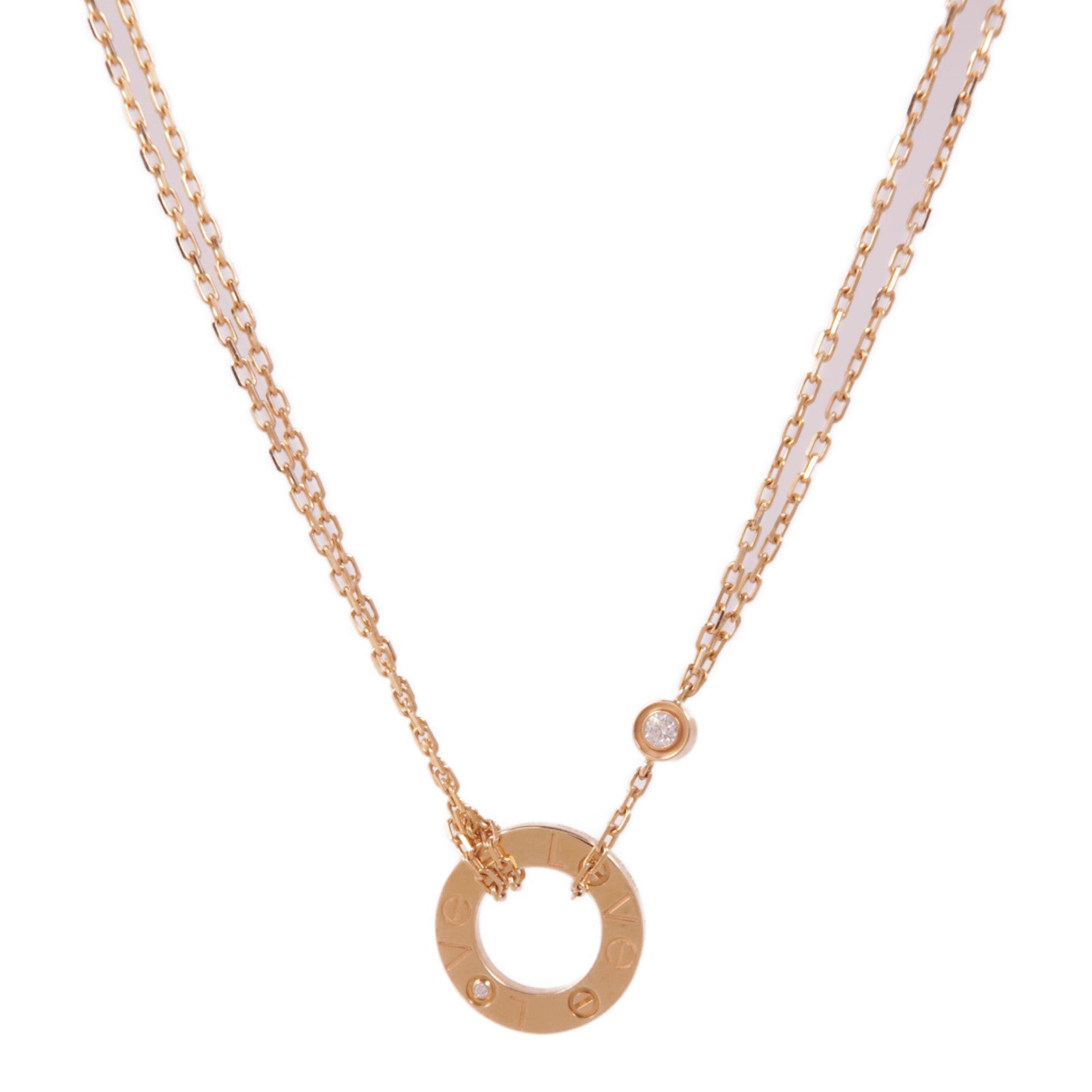 CARTIER 18K玫瑰金Love Necklace 2 Diamonds鑽石項鍊