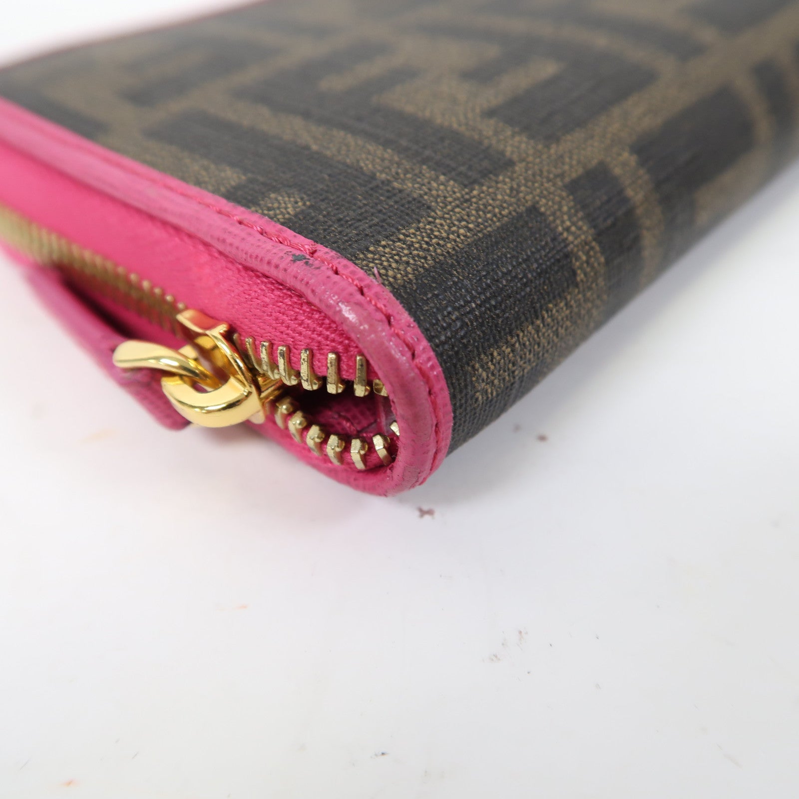FENDI 塗層帆布Zipper Long Wallet金扣長錢包啡色/粉紅色