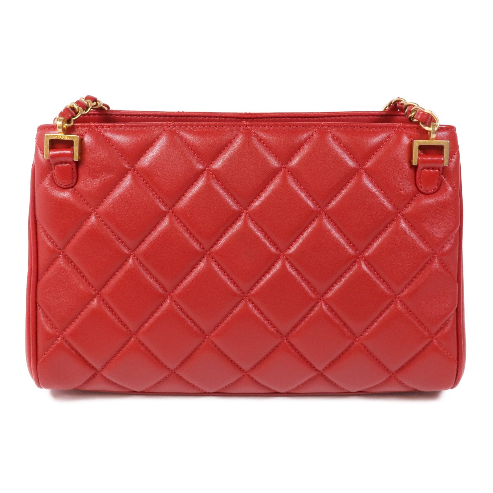 CHANEL CC GHW Materasse Chain Shoulder Bag Calfskin Leather Red
