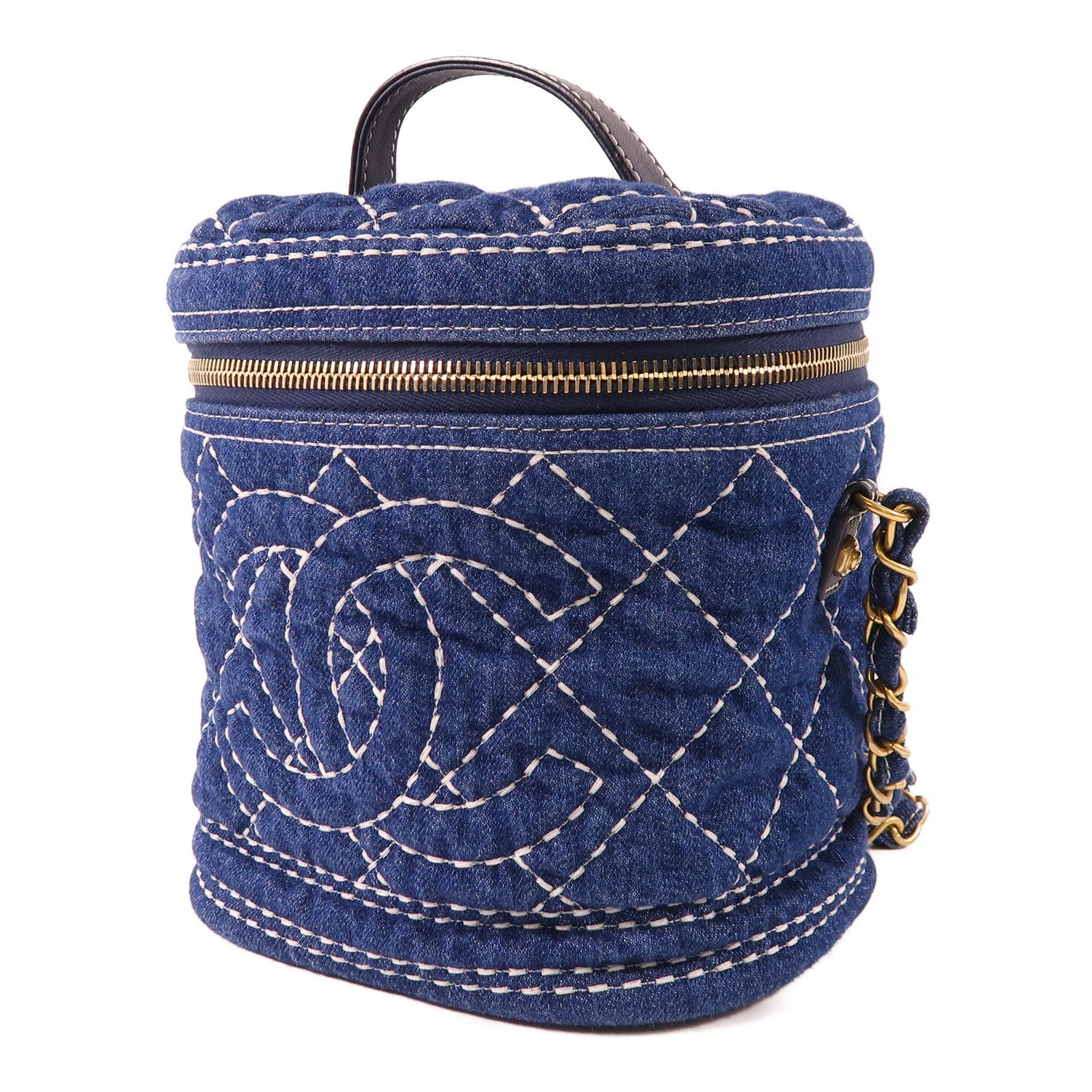 CHANEL 牛仔布Vanity Case金扣鏈帶肩背袋