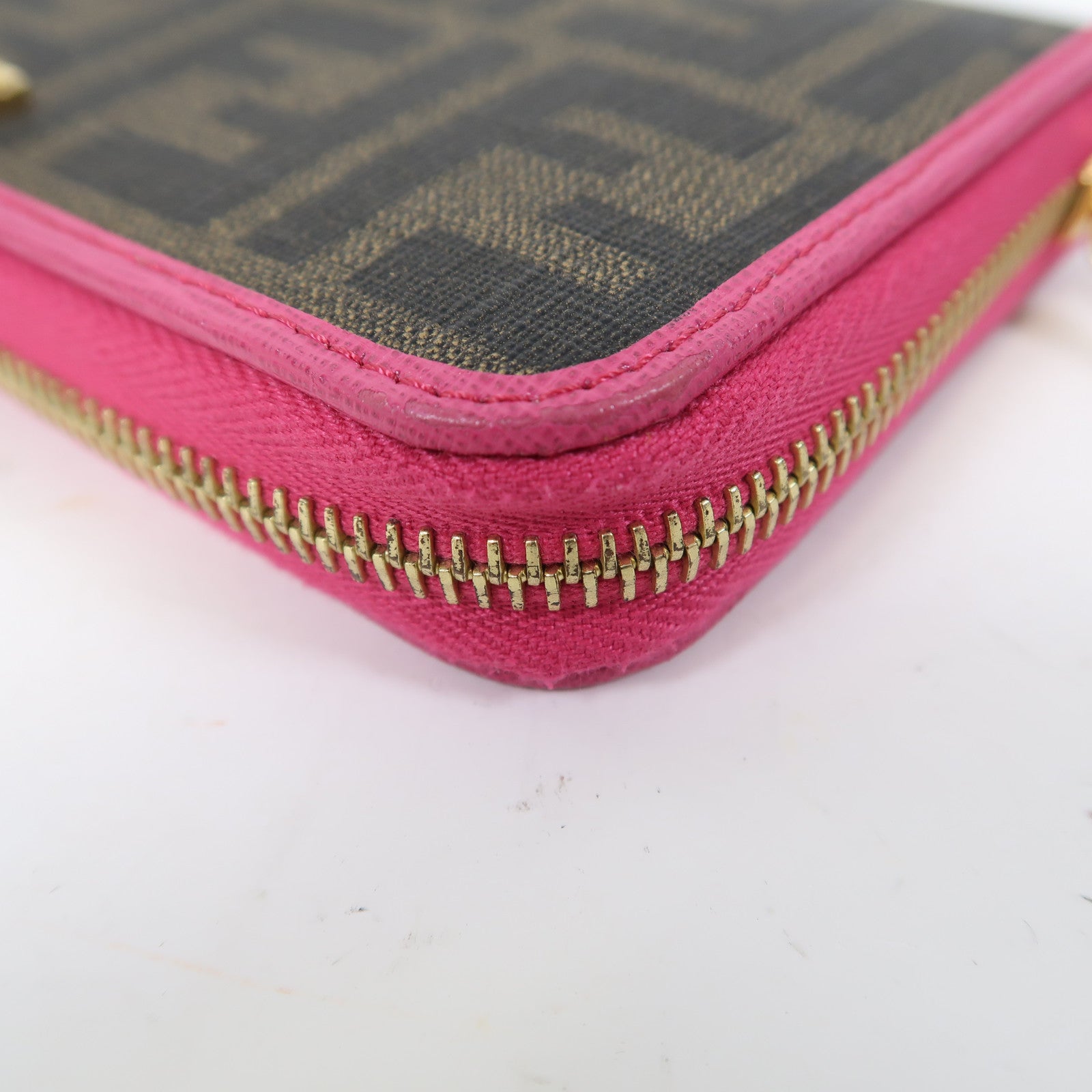 FENDI 塗層帆布Zipper Long Wallet金扣長錢包啡色/粉紅色