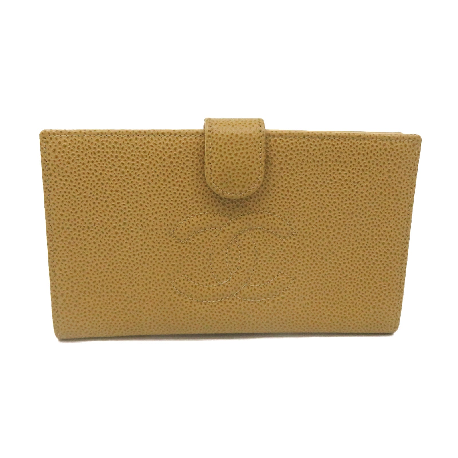 CHANEL Caviar Leather Long Wallet Gold Buckle Long Wallet Apricot