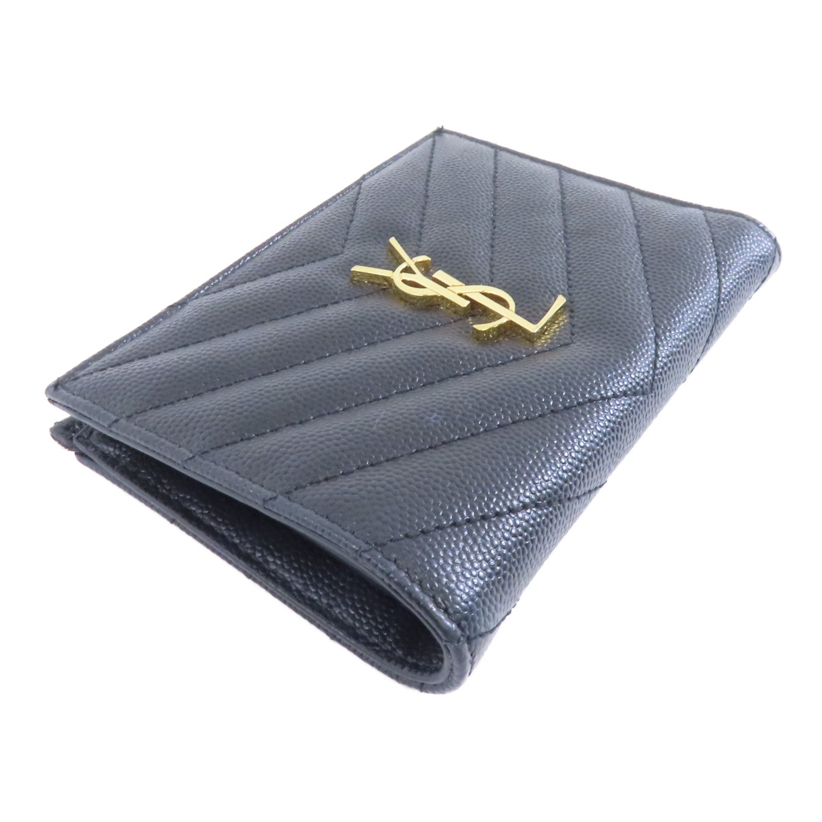 SAINT LAURENT 牛皮皮革Wallet金扣錢包黑色