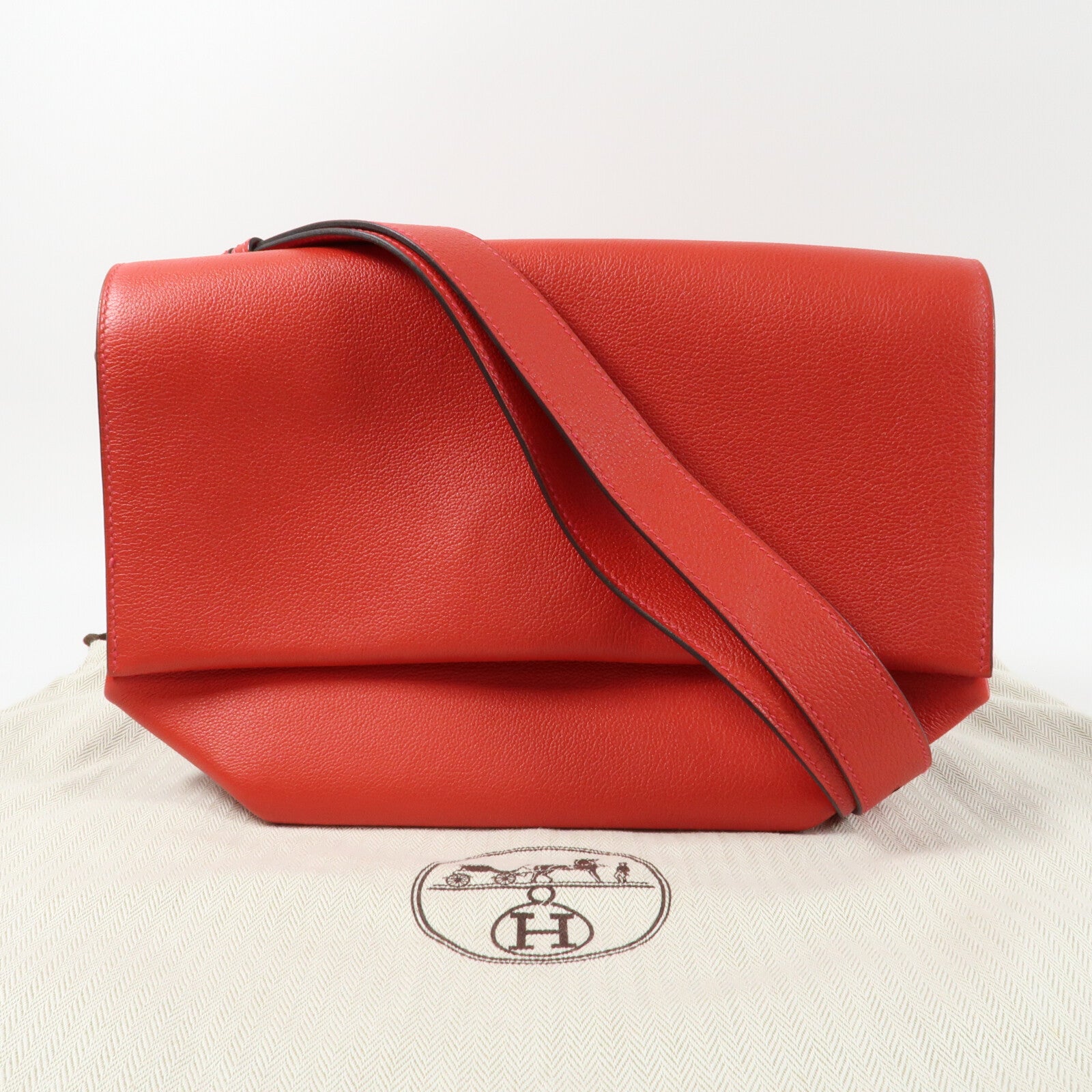 HERMES Novillo皮革Opli 28銀扣肩背袋Geranium/Rose Azalee