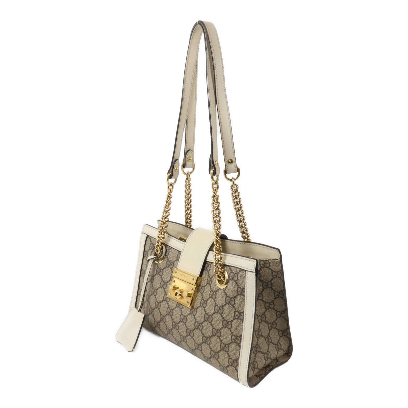 GUCCI 塗層帆布Padlock GG Small鏈帶肩背袋