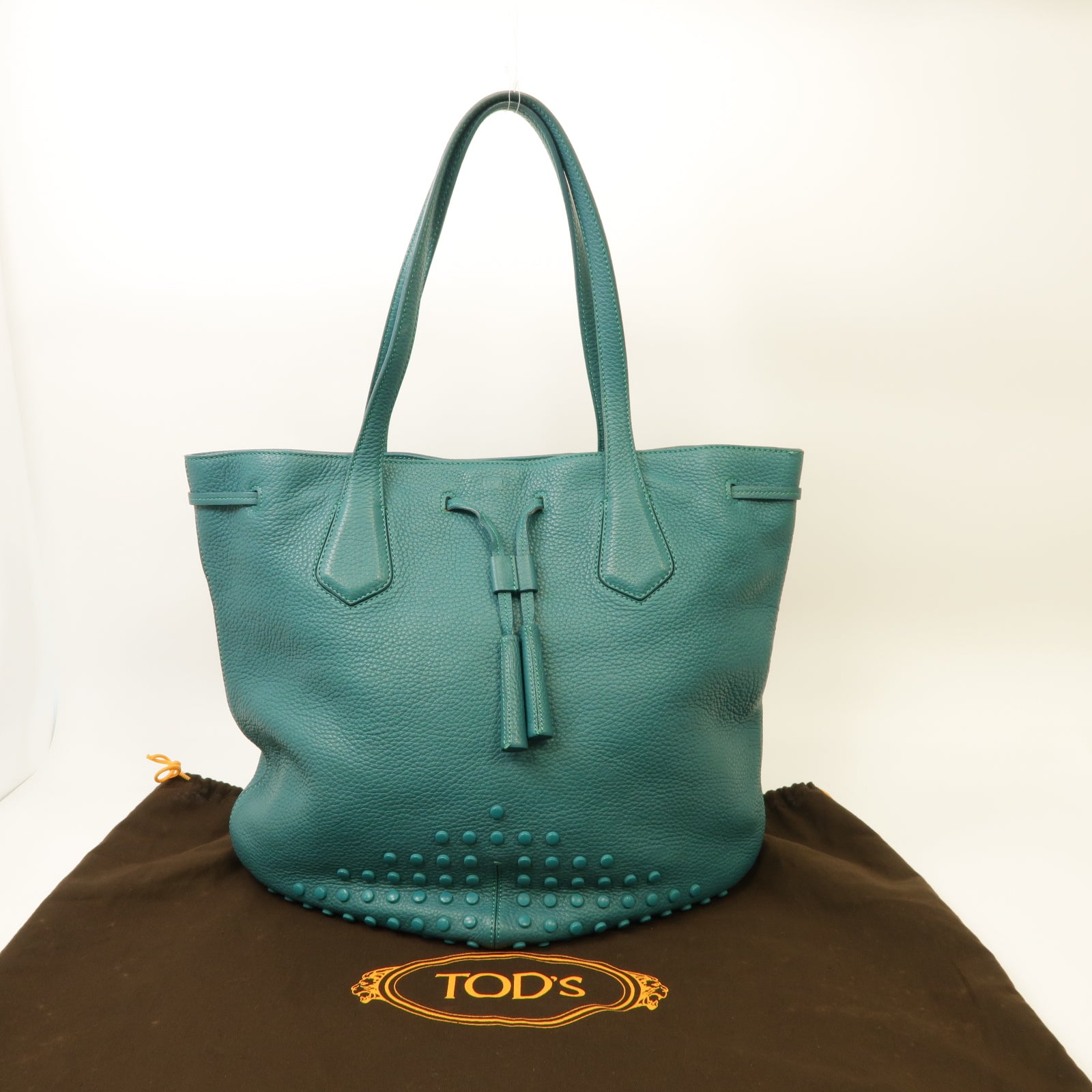 TOD’S 牛皮皮革Tote Bag銀扣手挽袋綠色