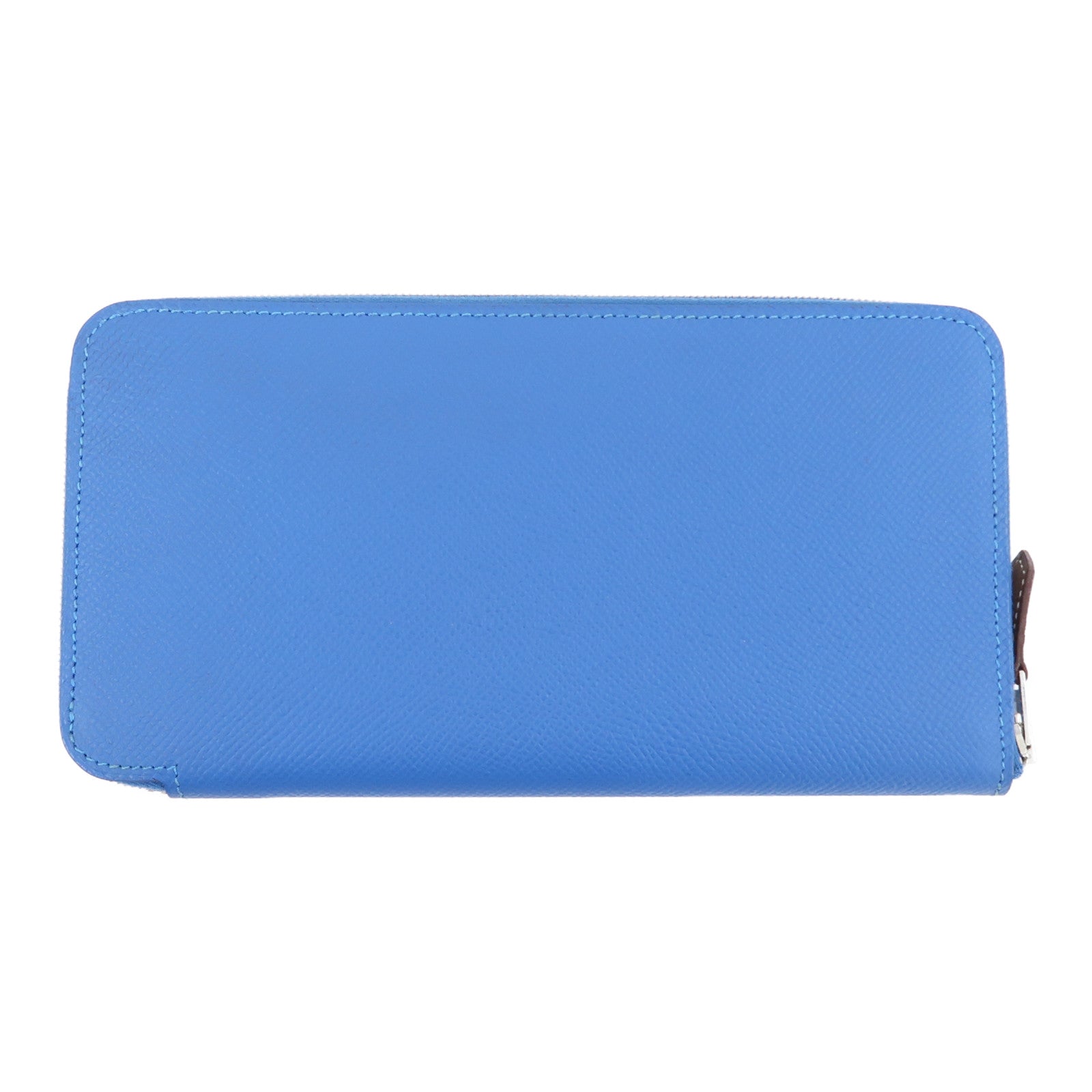 HERMES Epsom皮革Silk In Long Wallet銀扣長錢包藍色