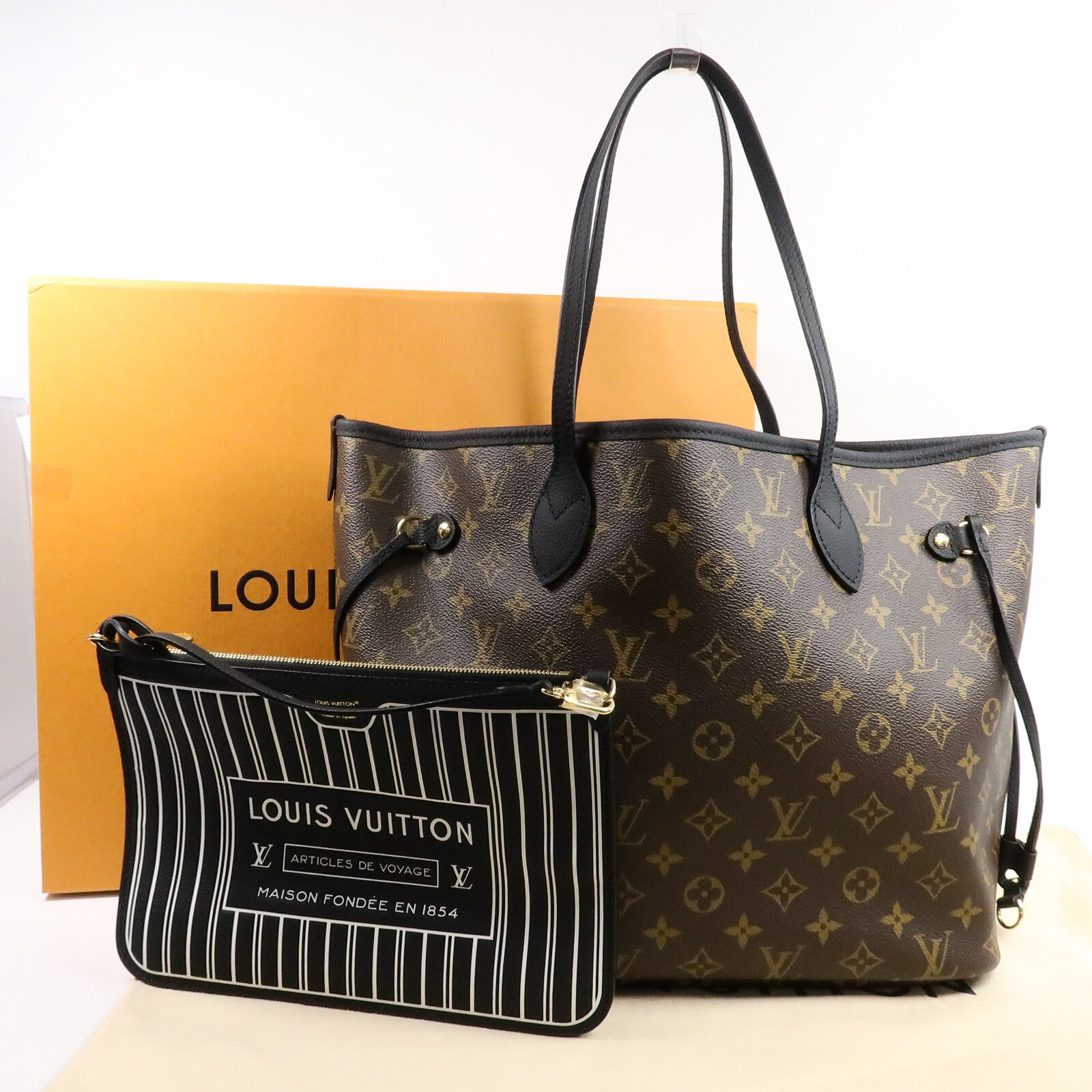 LOUIS VUITTON Monogram/牛皮皮革Neverfull Inside Out MM手挽袋