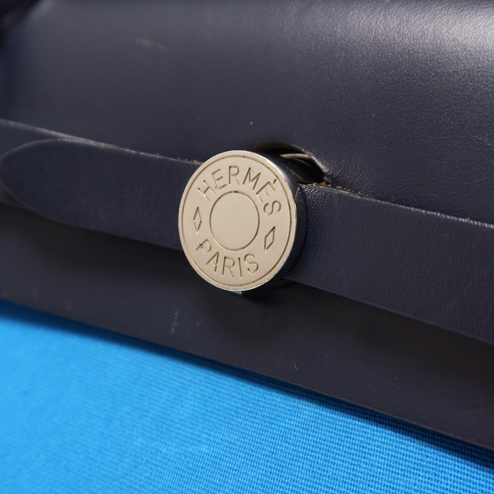 HERMES 帆布Herbag PM手挽肩背兩用袋Bleu Zanzibar