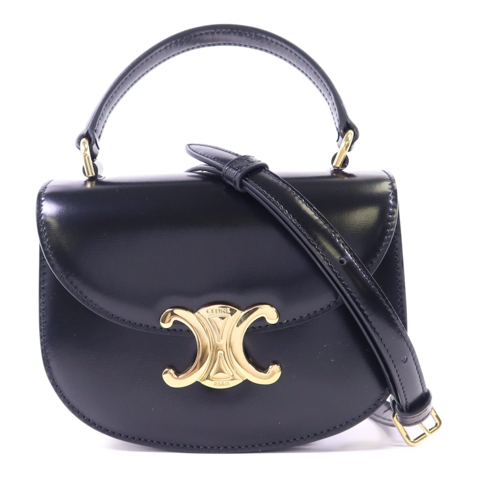 CELINE 牛皮皮革Mini Besace Clea金扣手挽肩背兩用袋