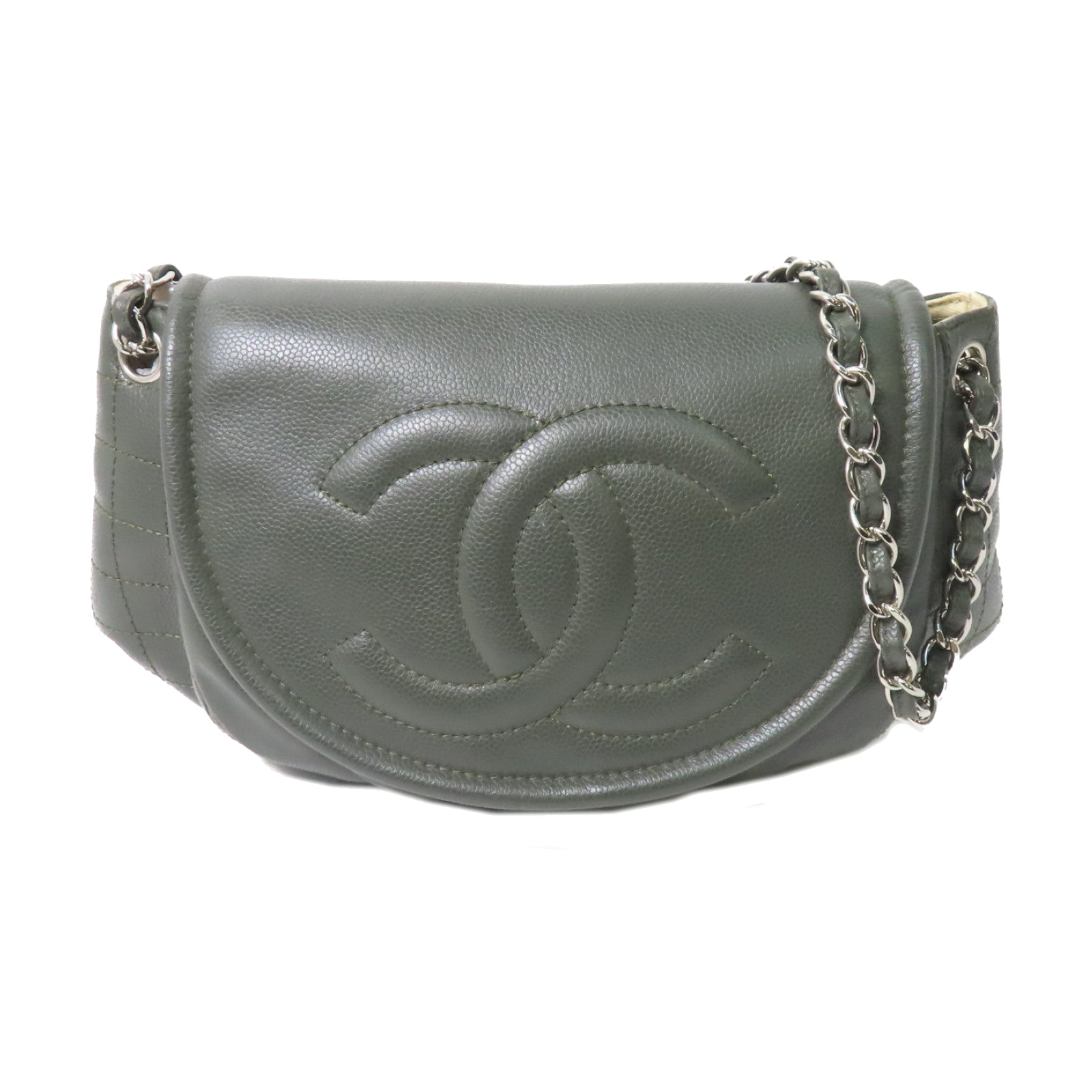 CHANEL 【激減優惠】牛皮皮革Chain Shoulder銀扣鏈帶肩背袋綠色