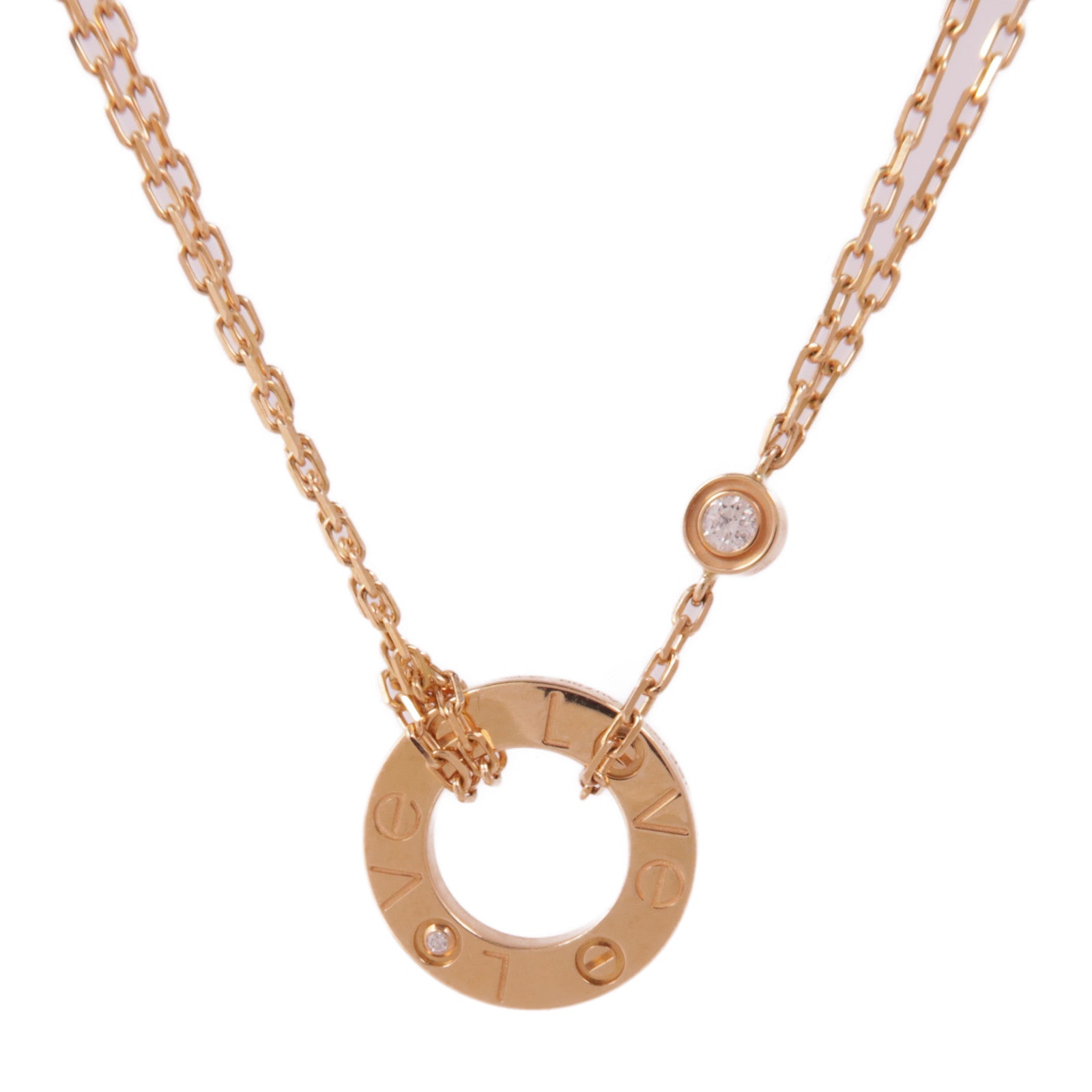 CARTIER 18K玫瑰金Love Necklace 2 Diamonds鑽石項鍊