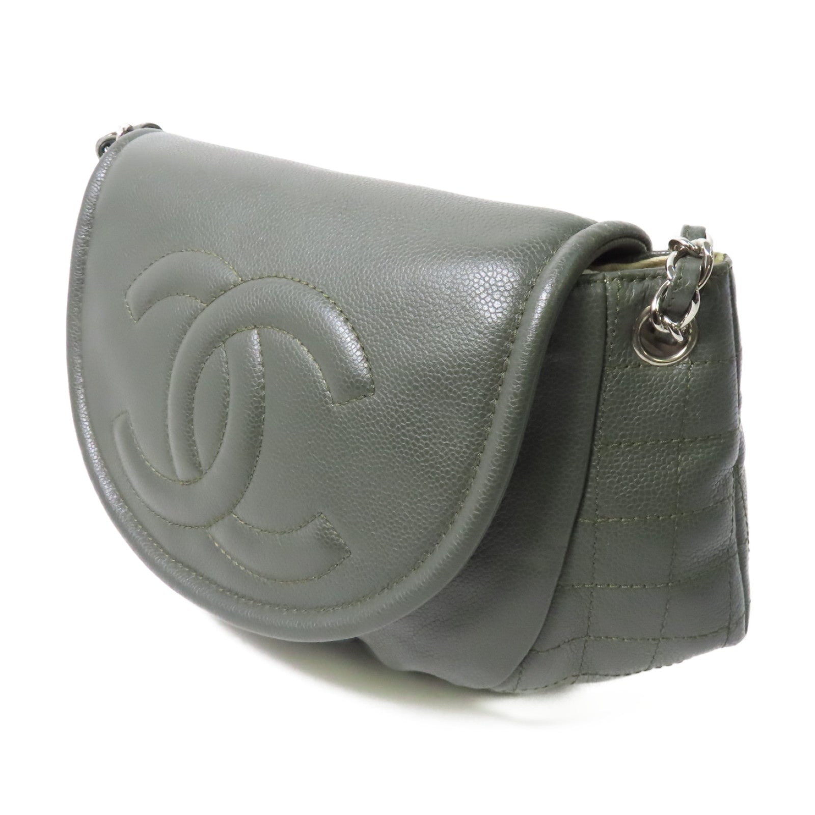 CHANEL 【激減優惠】牛皮皮革Chain Shoulder銀扣鏈帶肩背袋綠色