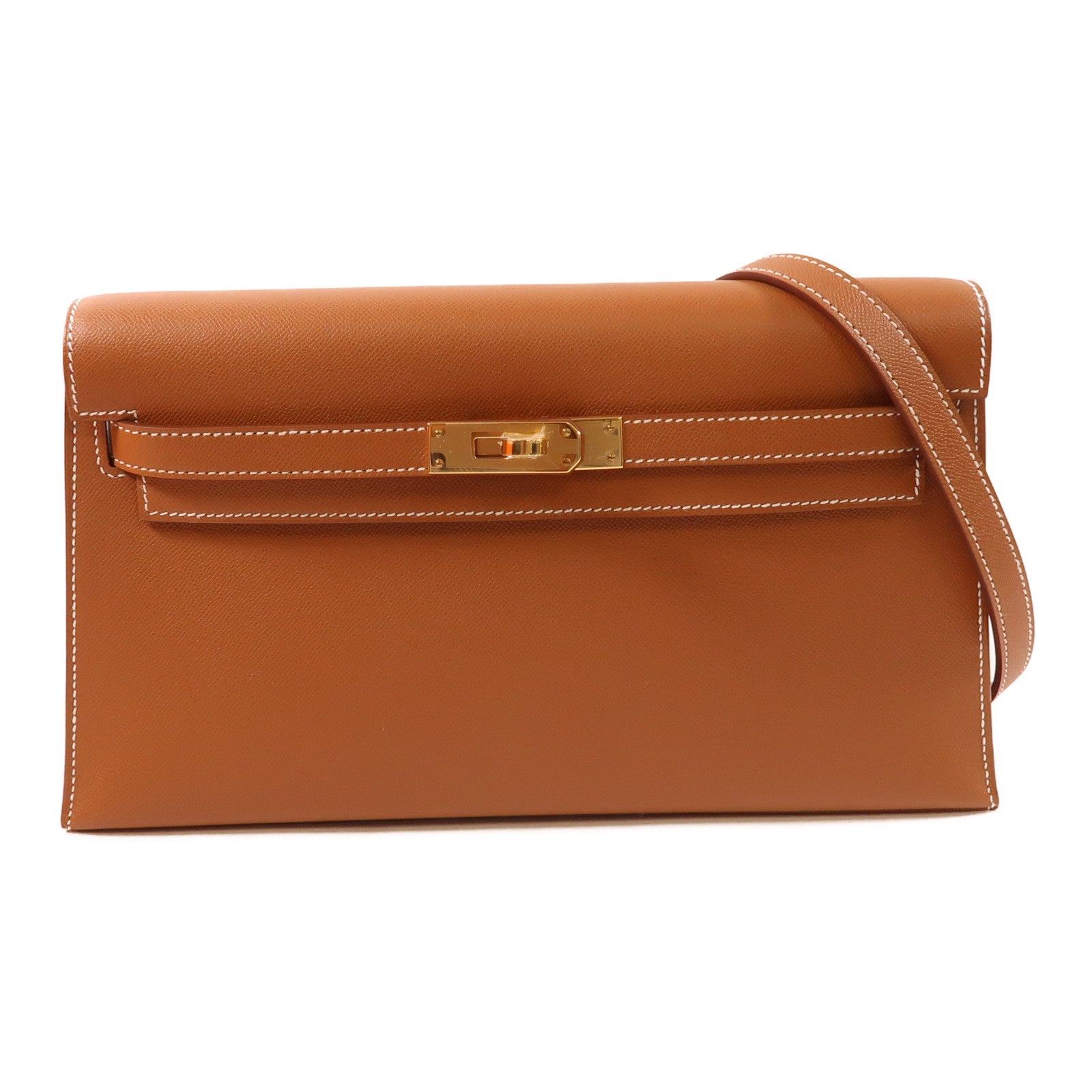 HERMES Madame皮革Kelly Elan金扣肩背袋Gold
