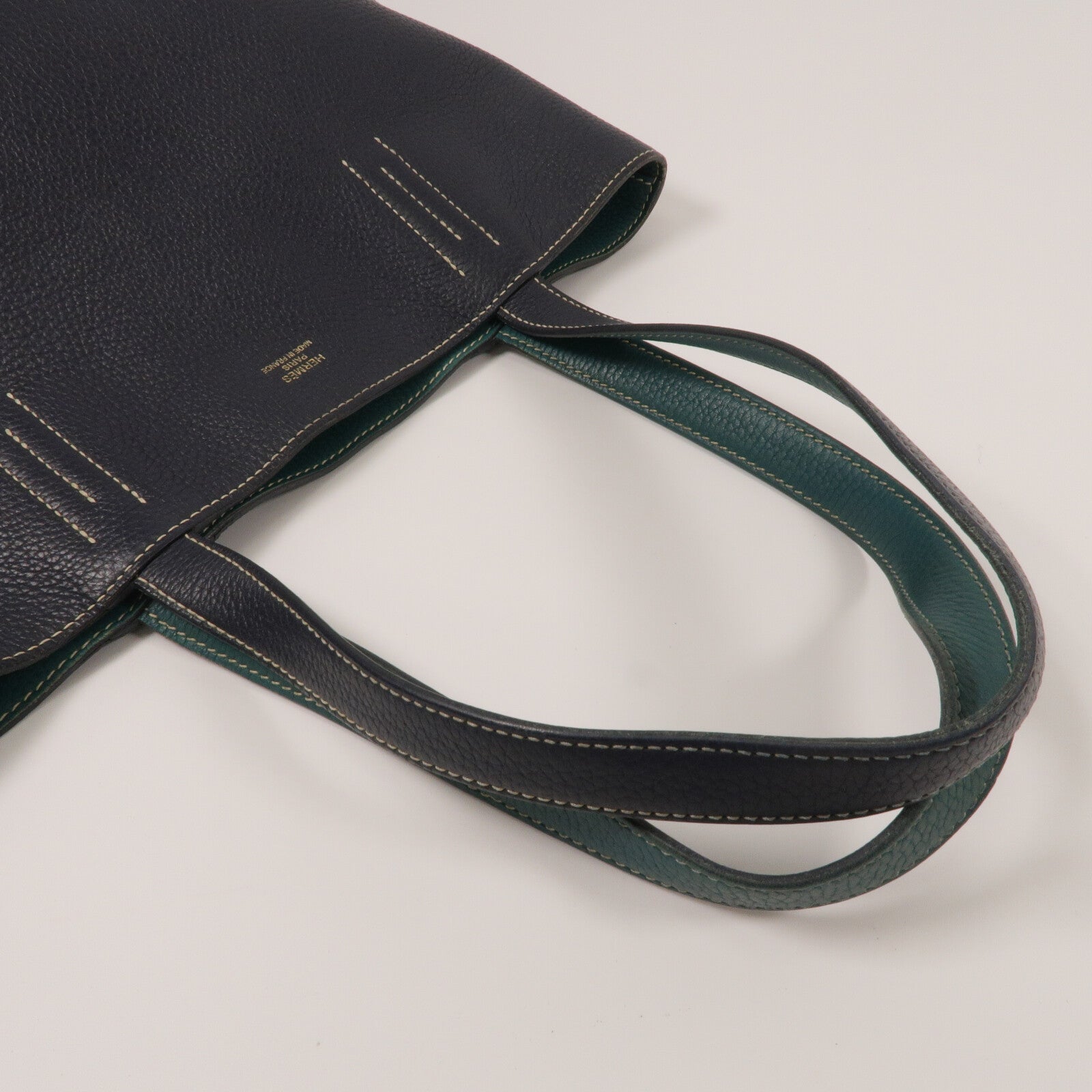 HERMES Clemence皮革Double Sens 36手挽袋 Bleu Nuit/Vert Vertigo