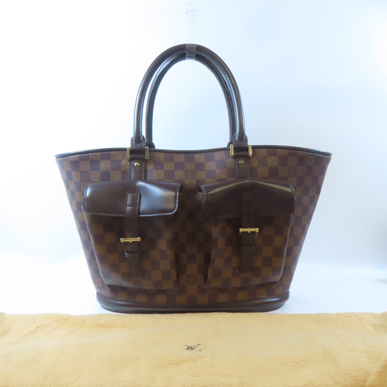 LOUIS VUITTON 【激減優惠】Damier Manosque GM金扣手挽袋啡色