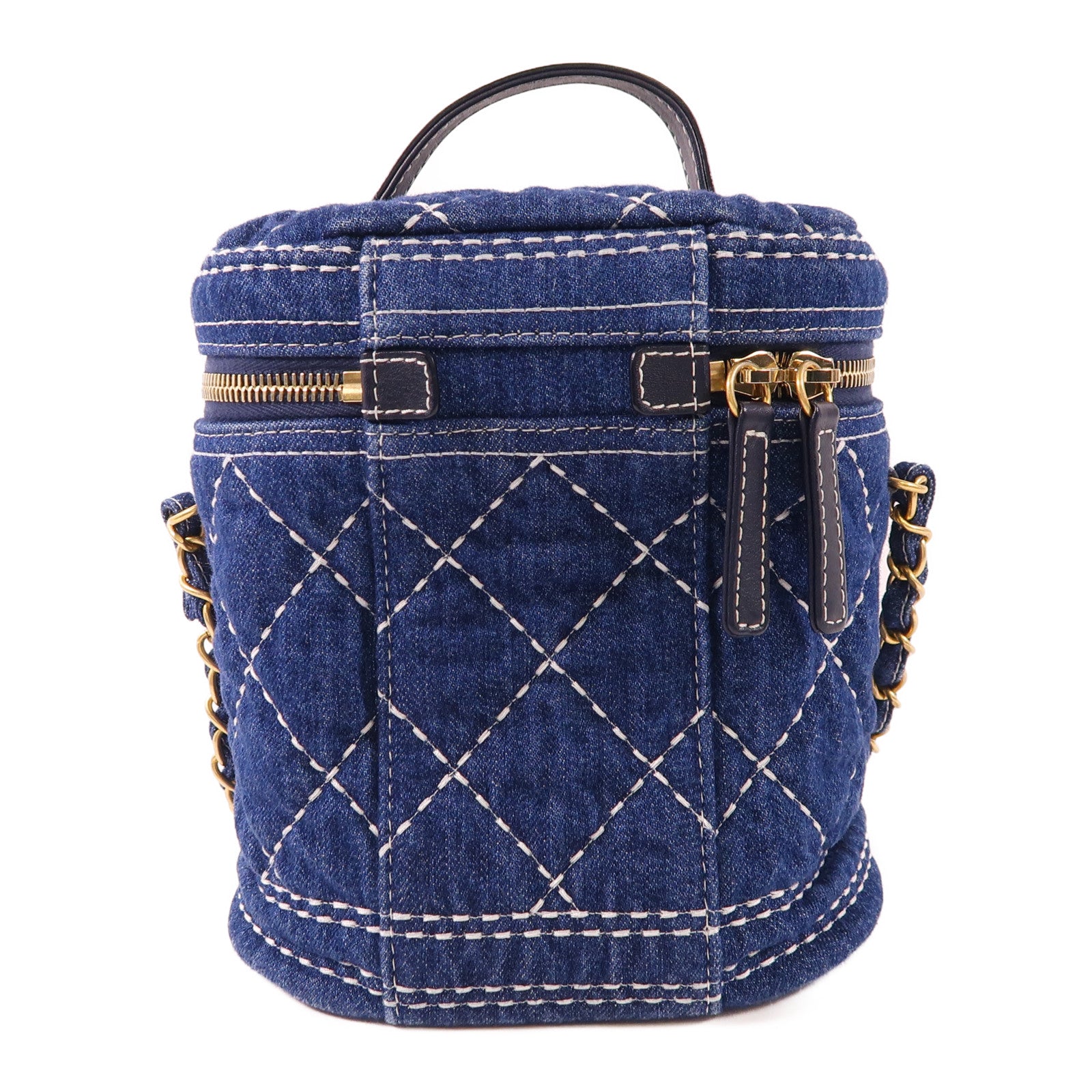 CHANEL 牛仔布Vanity Case金扣鏈帶肩背袋