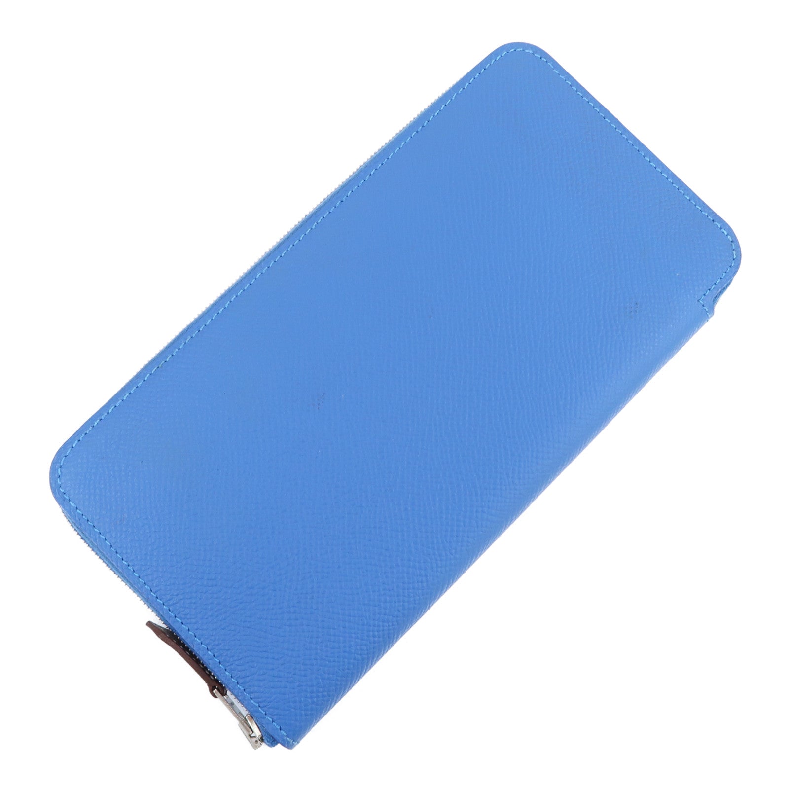 HERMES Epsom皮革Silk In Long Wallet銀扣長錢包藍色