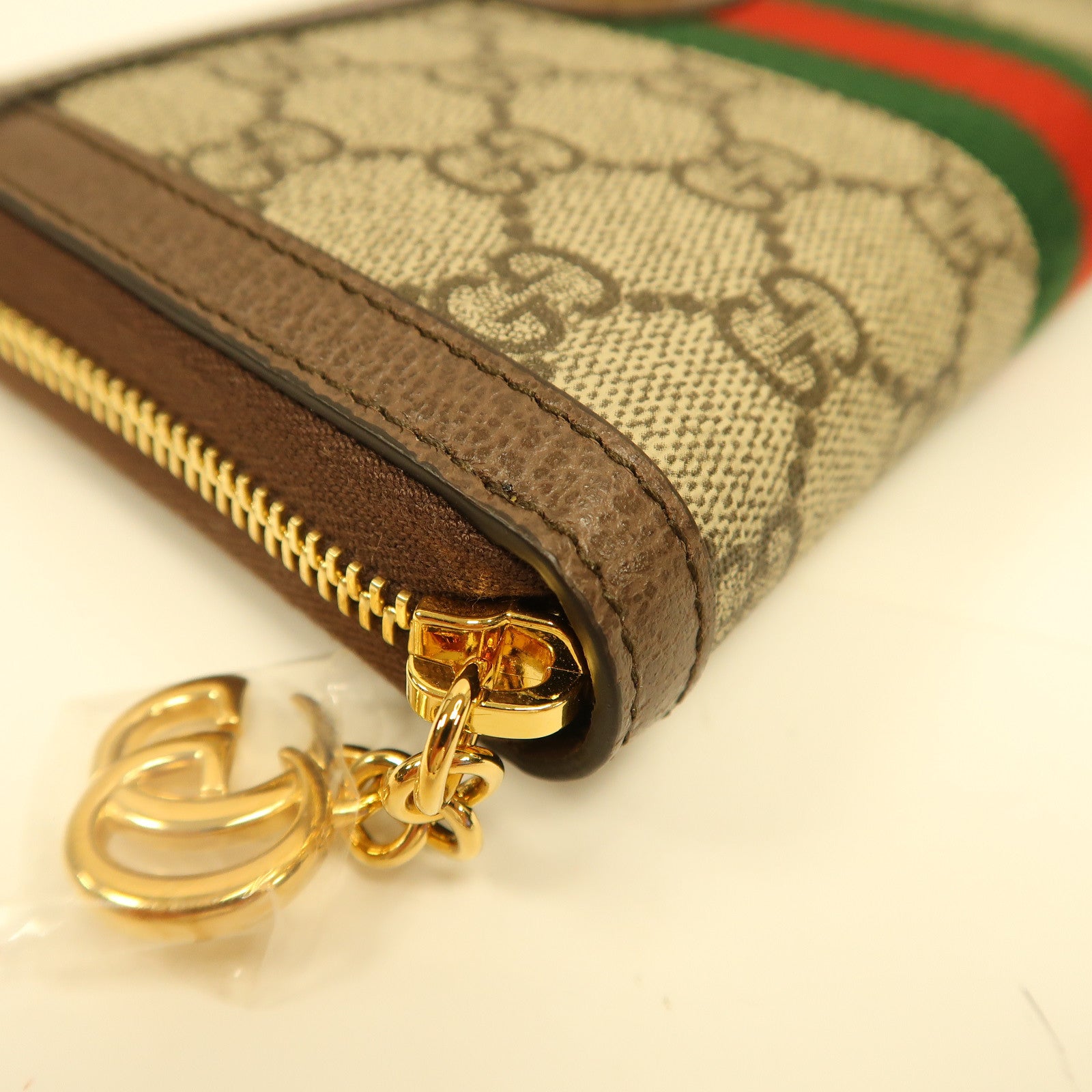 GUCCI 塗層帆布Zipped Long Wallet金扣長錢包棕色