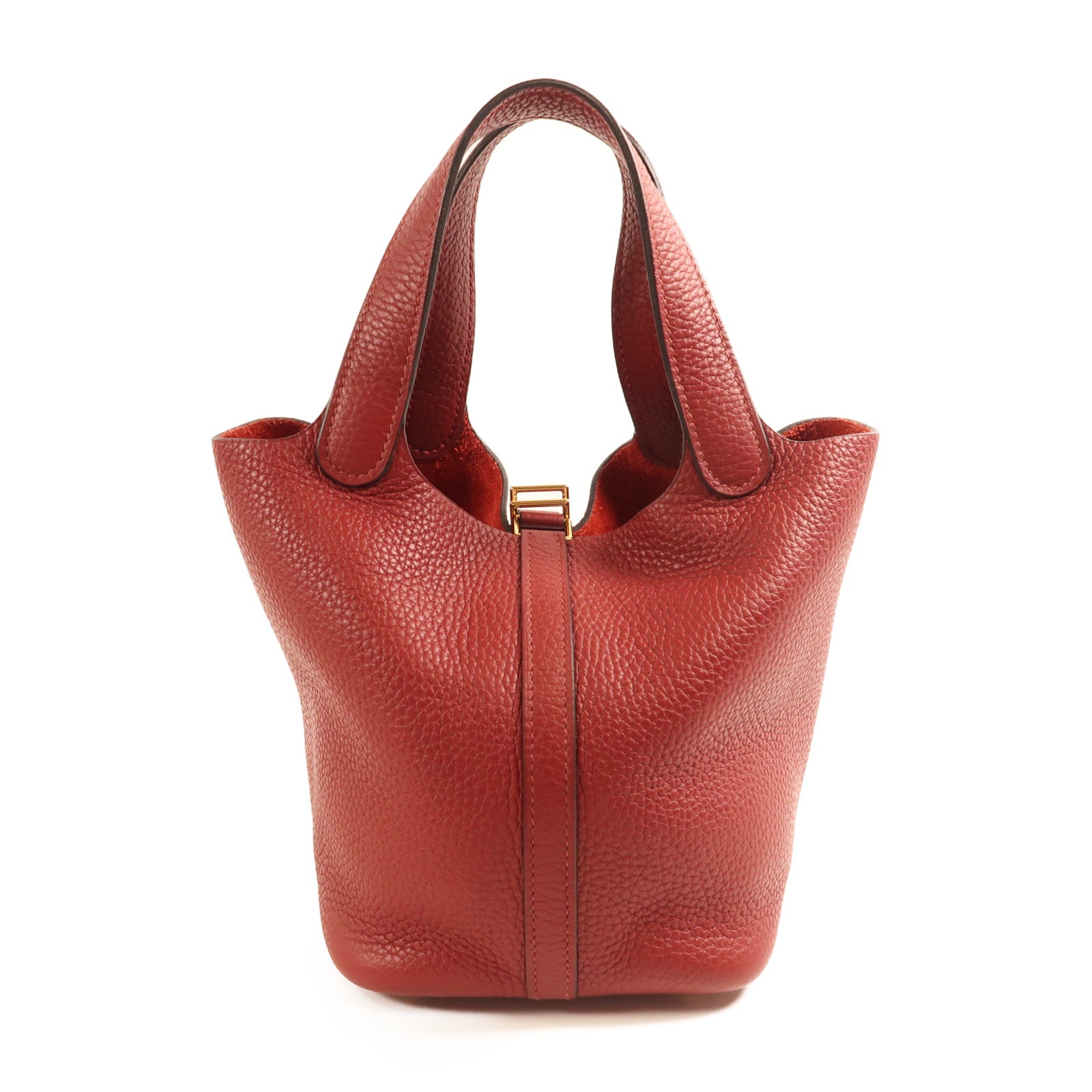 HERMES Clemence皮革Picotin PM金扣手挽袋Rouge Grenat