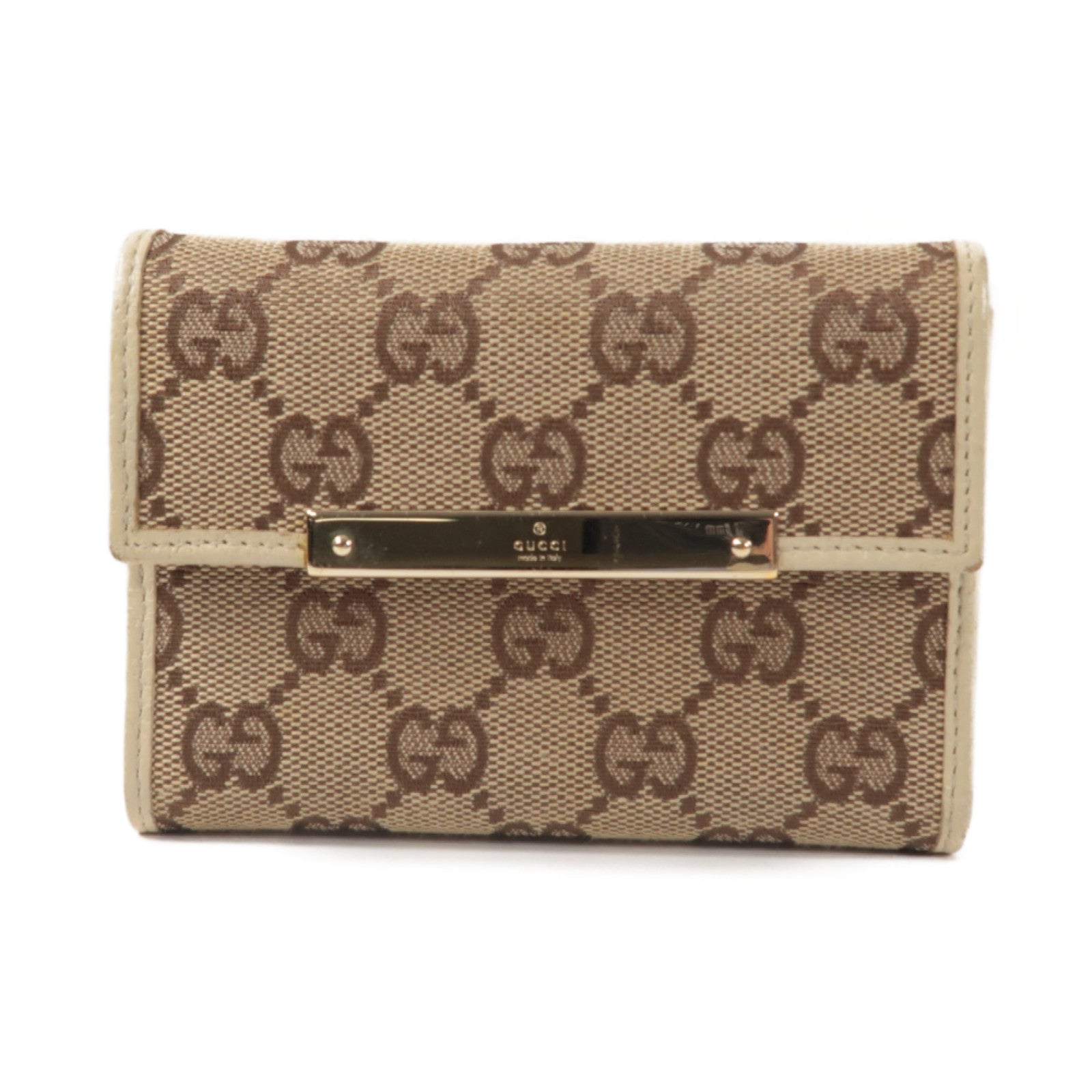 GUCCI 帆布Wallet金扣錢包白色