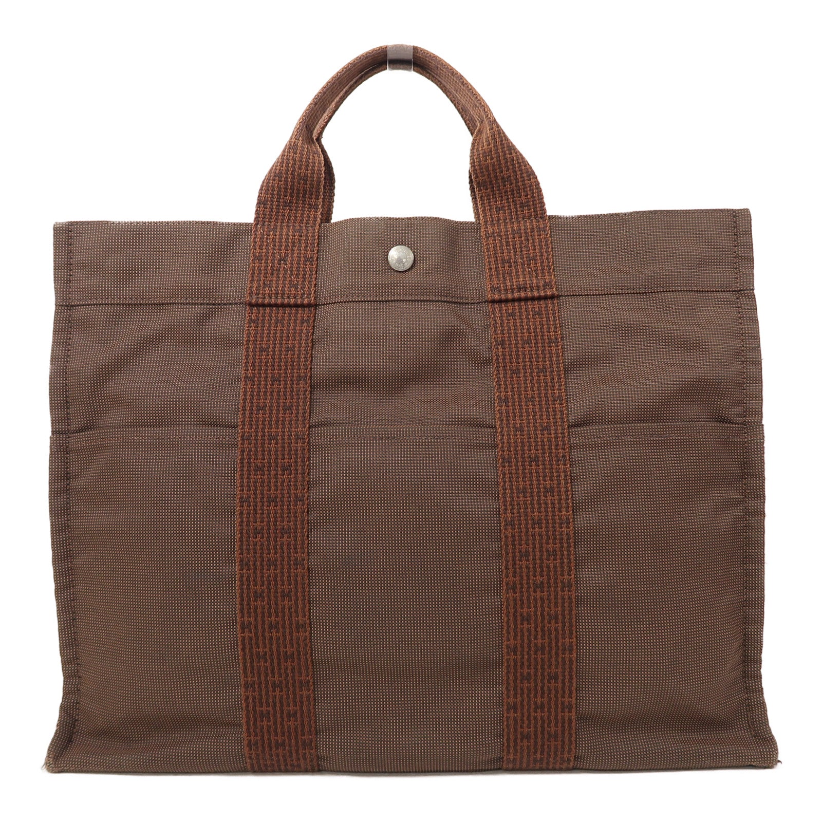 HERMES 帆布Ale Line銀扣手挽袋啡色