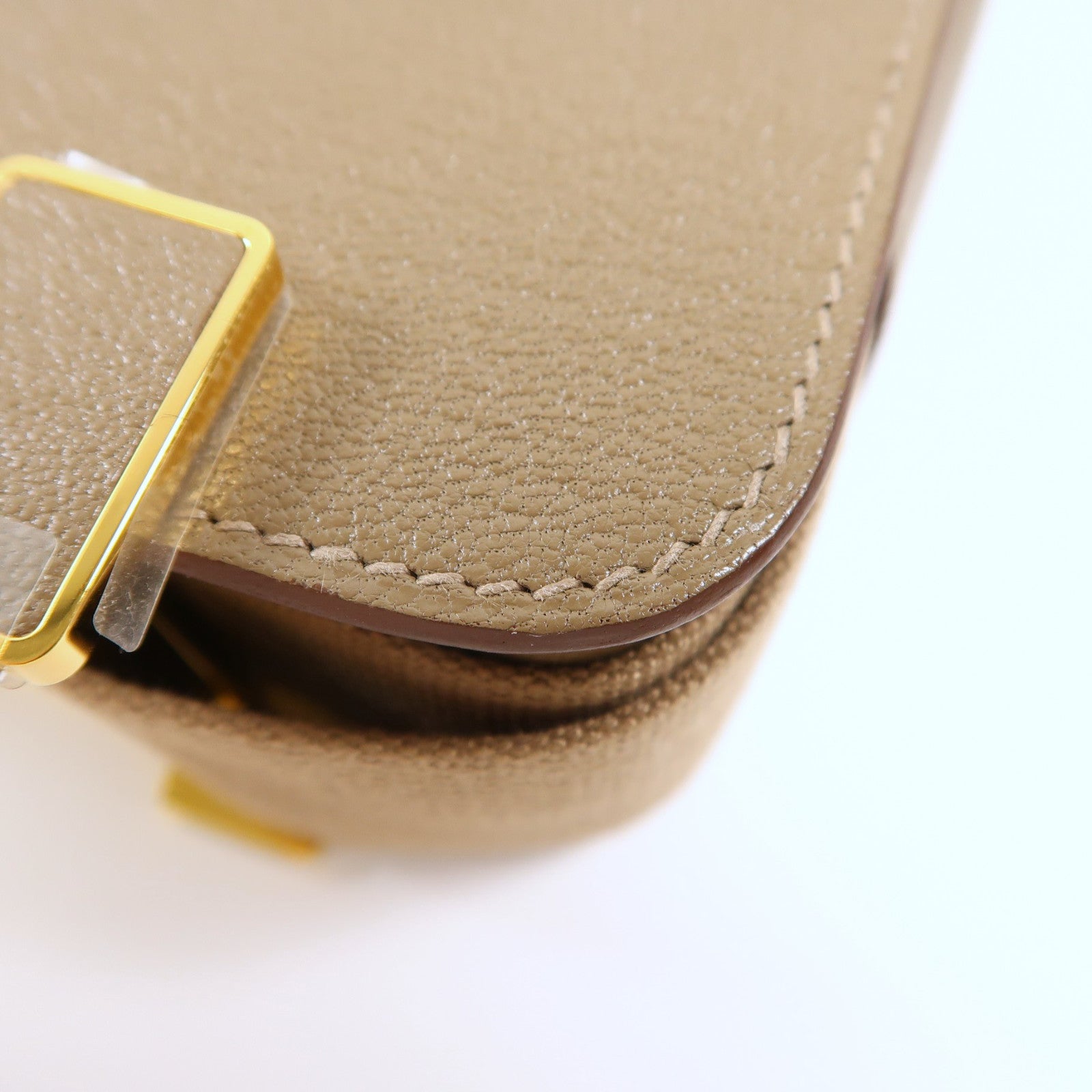 HERMES Chevre皮革Geta金扣肩背袋灰色
