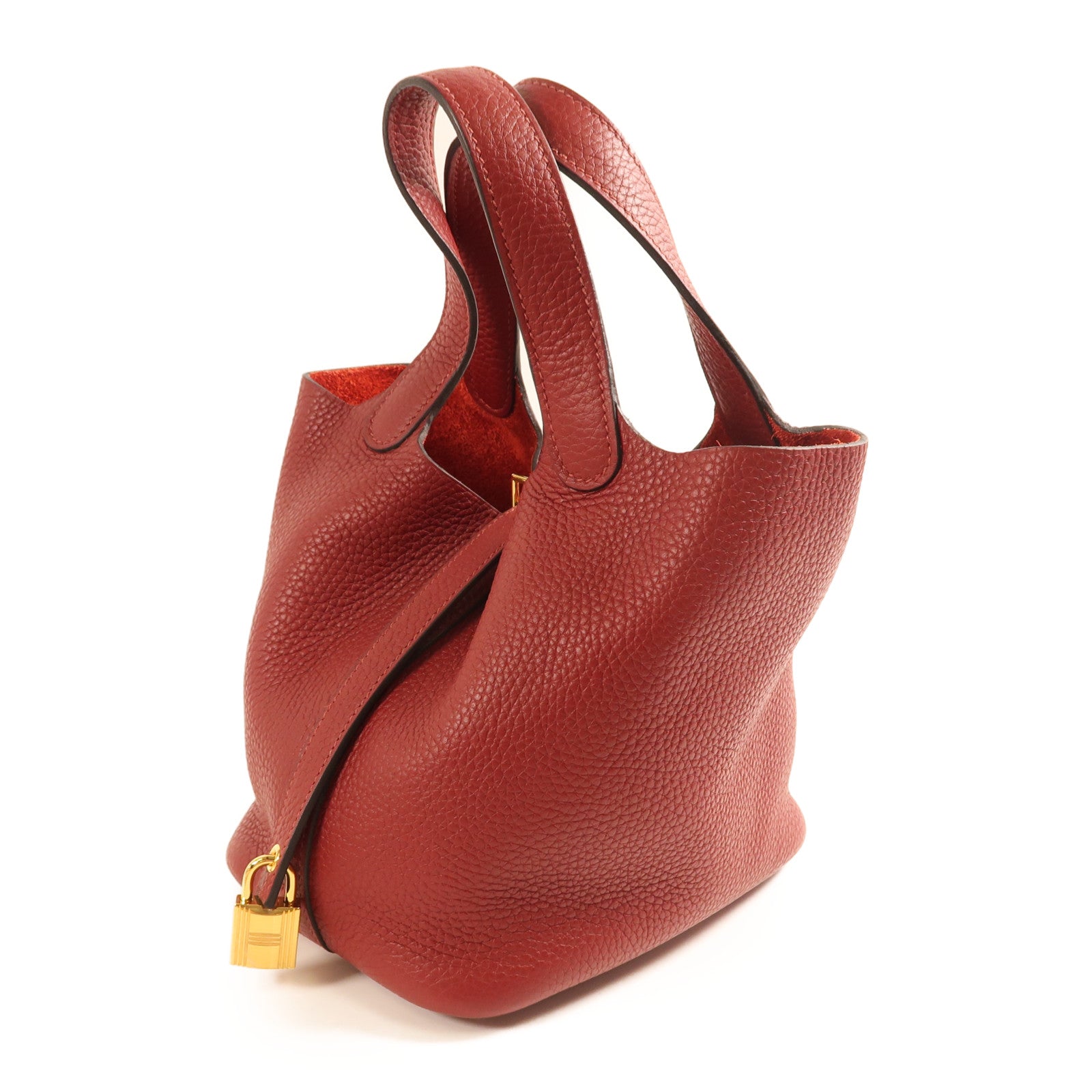 HERMES Clemence皮革Picotin PM金扣手挽袋Rouge Grenat