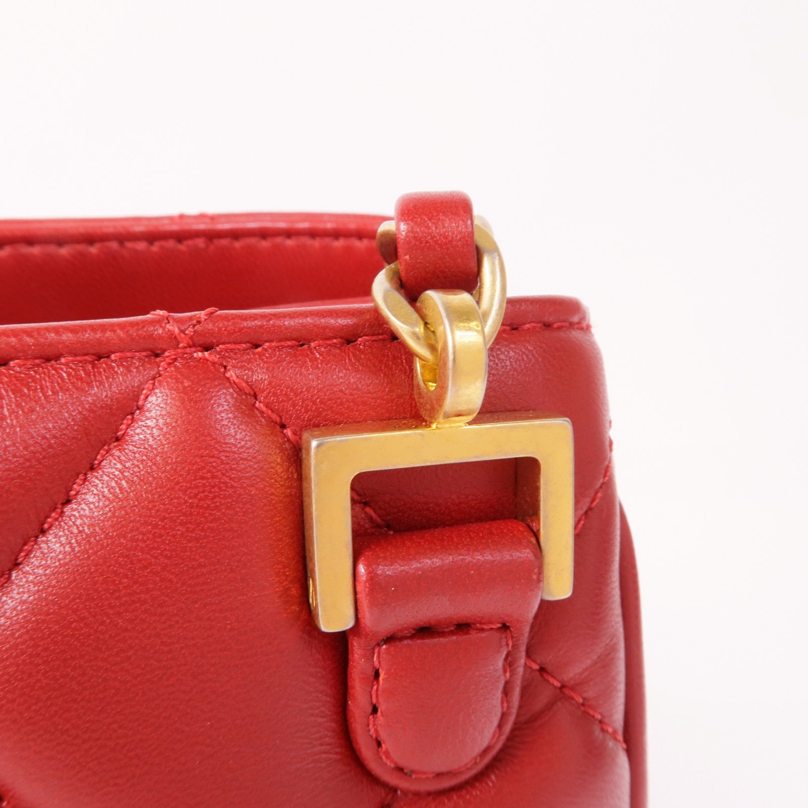 CHANEL CC GHW Materasse Chain Shoulder Bag Calfskin Leather Red