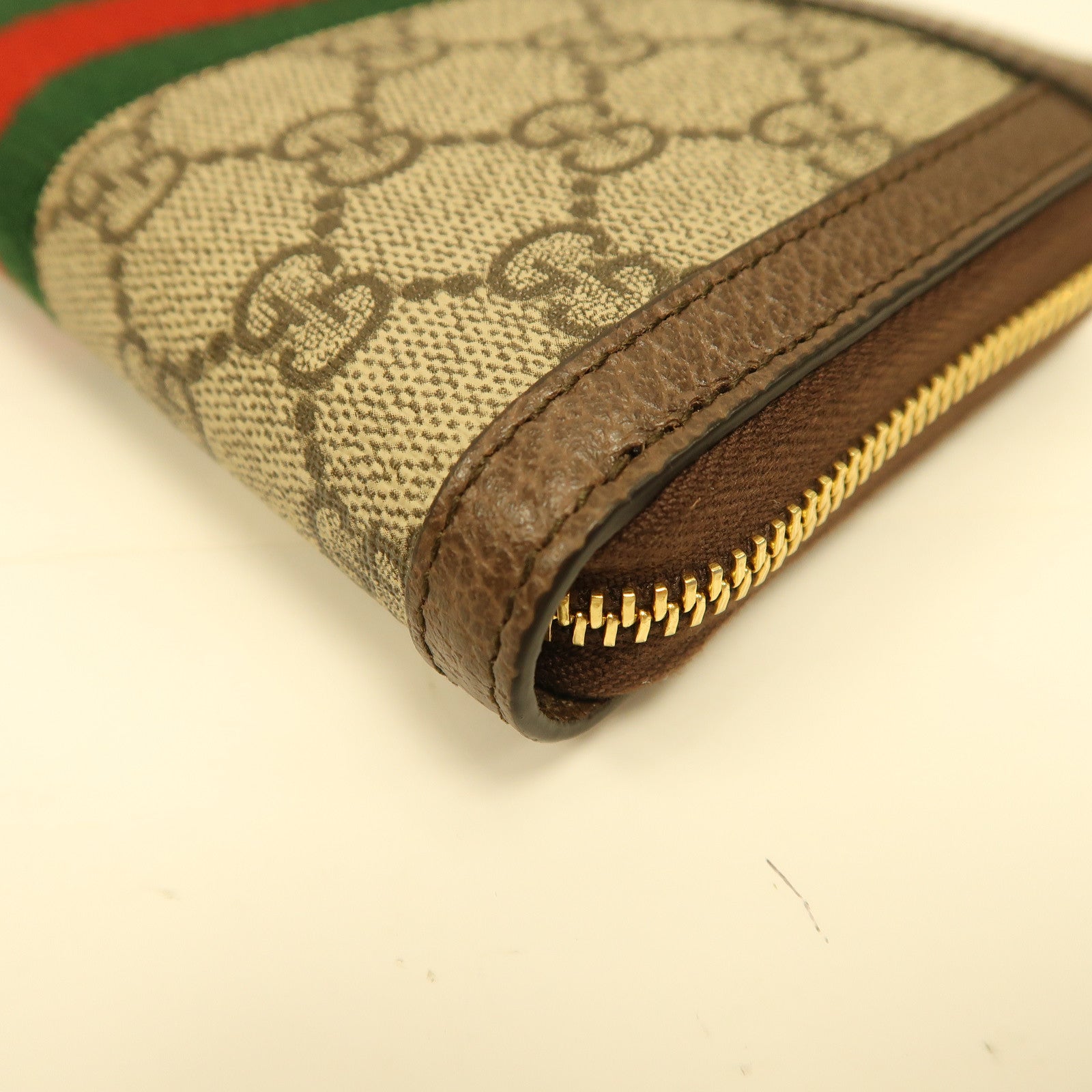 GUCCI 塗層帆布Zipped Long Wallet金扣長錢包棕色