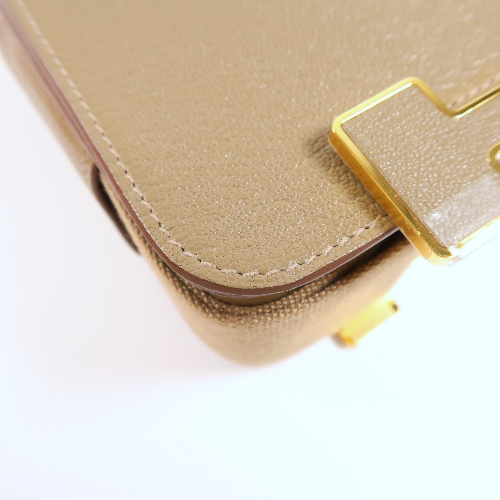 HERMES Chevre皮革Geta金扣肩背袋灰色