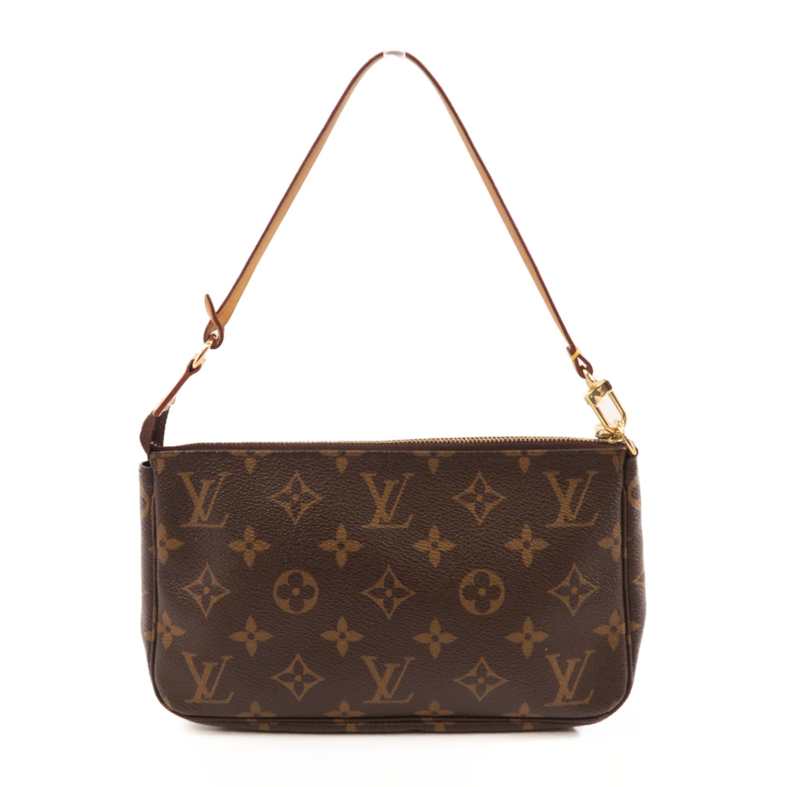 LOUIS VUITTON Monogram Pochette Accessoires金扣手挽袋棕色