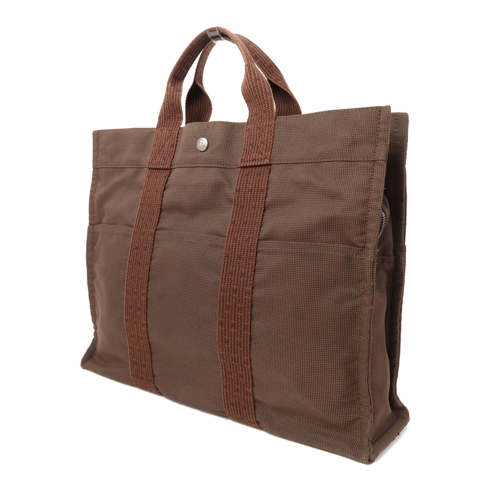HERMES 帆布Ale Line銀扣手挽袋啡色