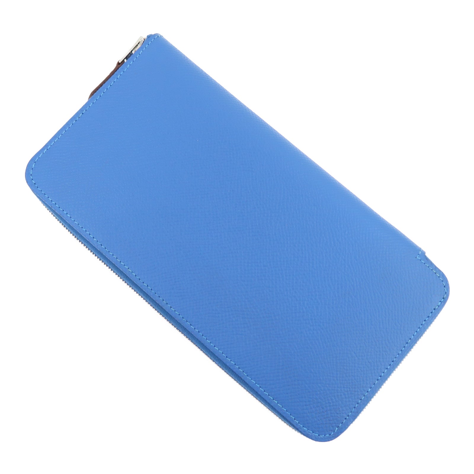 HERMES Epsom皮革Silk In Long Wallet銀扣長錢包藍色