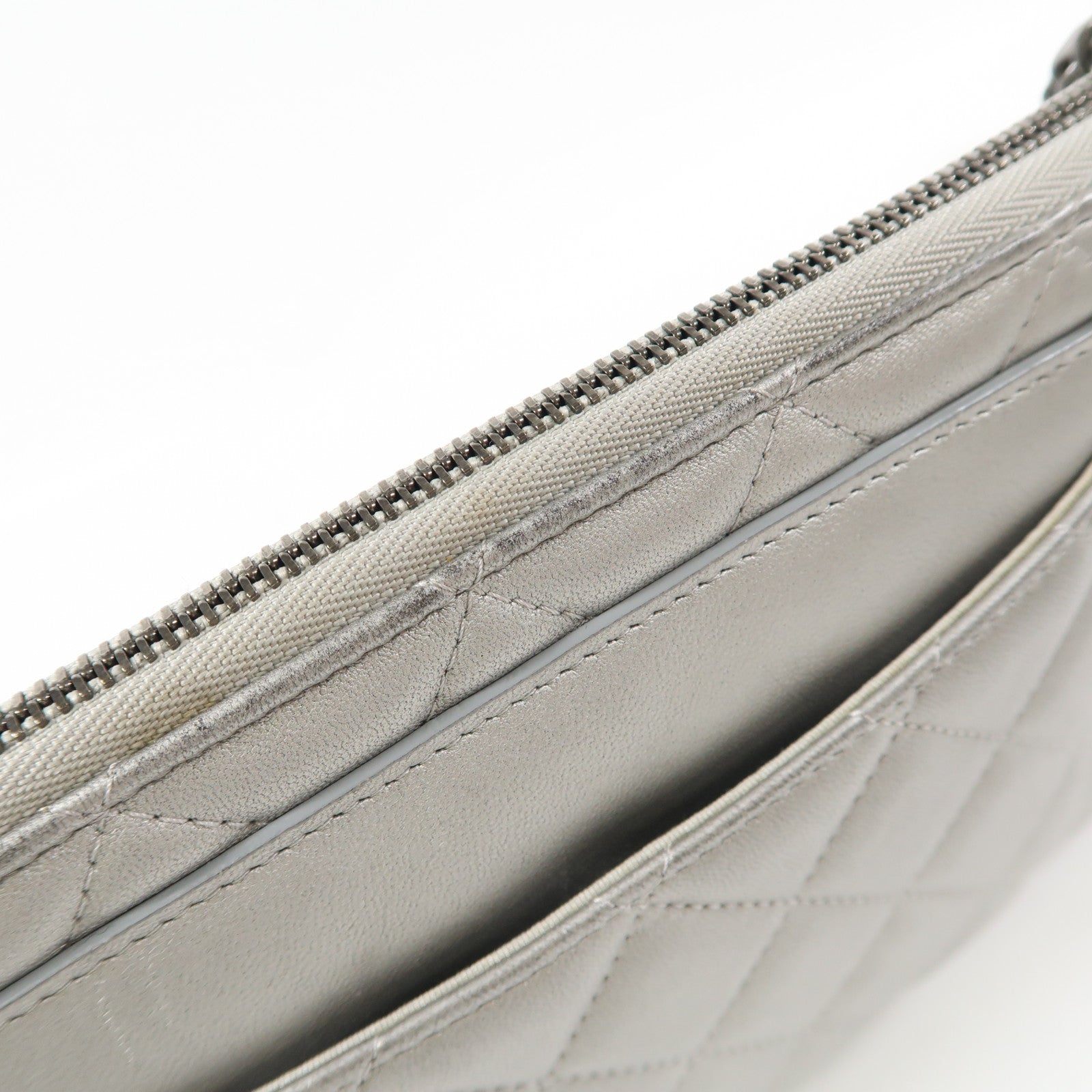 CHANEL CC Chain Shoulder Bag Lambskin Leather Silver